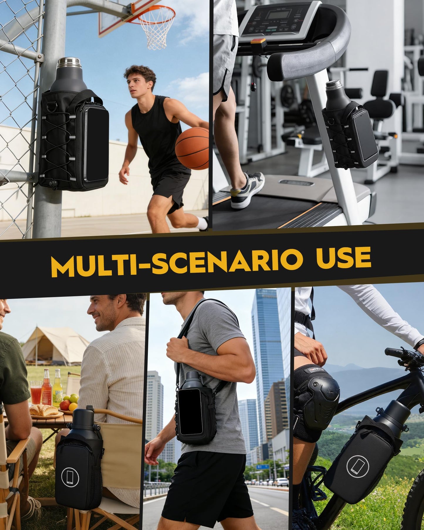 MKZ Magnetic Gym Bag for Men & Women – Strong Magnetic Phone Holder for Gym Equipment, Water Bottle Bag Crossbody with Phone Mount & Water Bottle Holder, Ideal for Workout, Running, Hiking, Travel