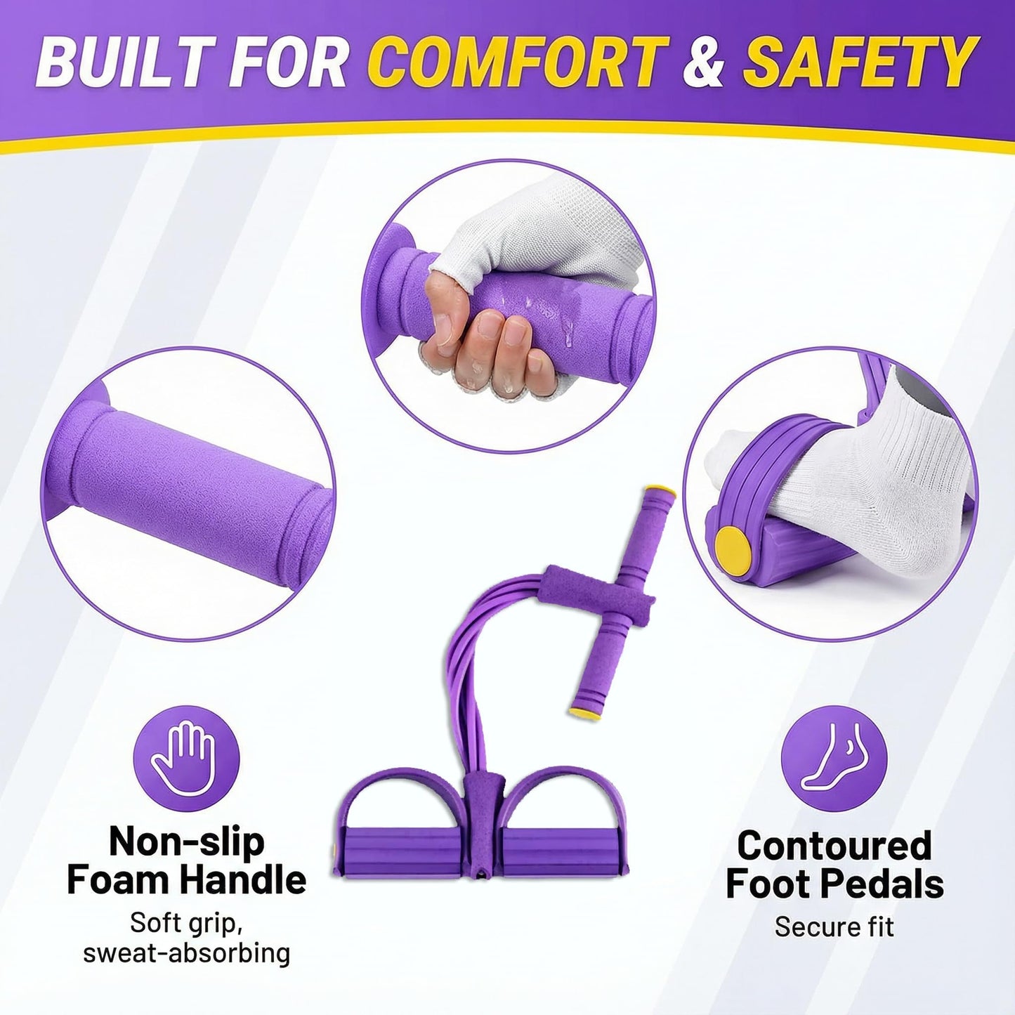 Pedal Resistance Band with Handle, 6-Tube Foot Pedal & Ankle Puller Exercise Band for Full Body Workout, Multifunction Home Gym Equipment for Arms, Legs, Abdomen, Waist Training
