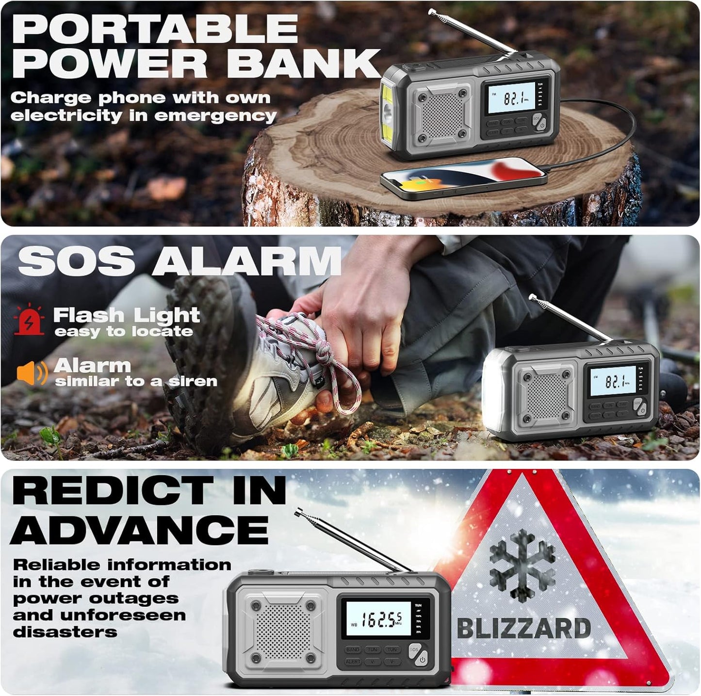 SIYEGK 5000mAh Emergency Weather Radio with Solar Hand Crank, Men Dad Husband Cool Gadgets, NOAA AM FM Portable Battery