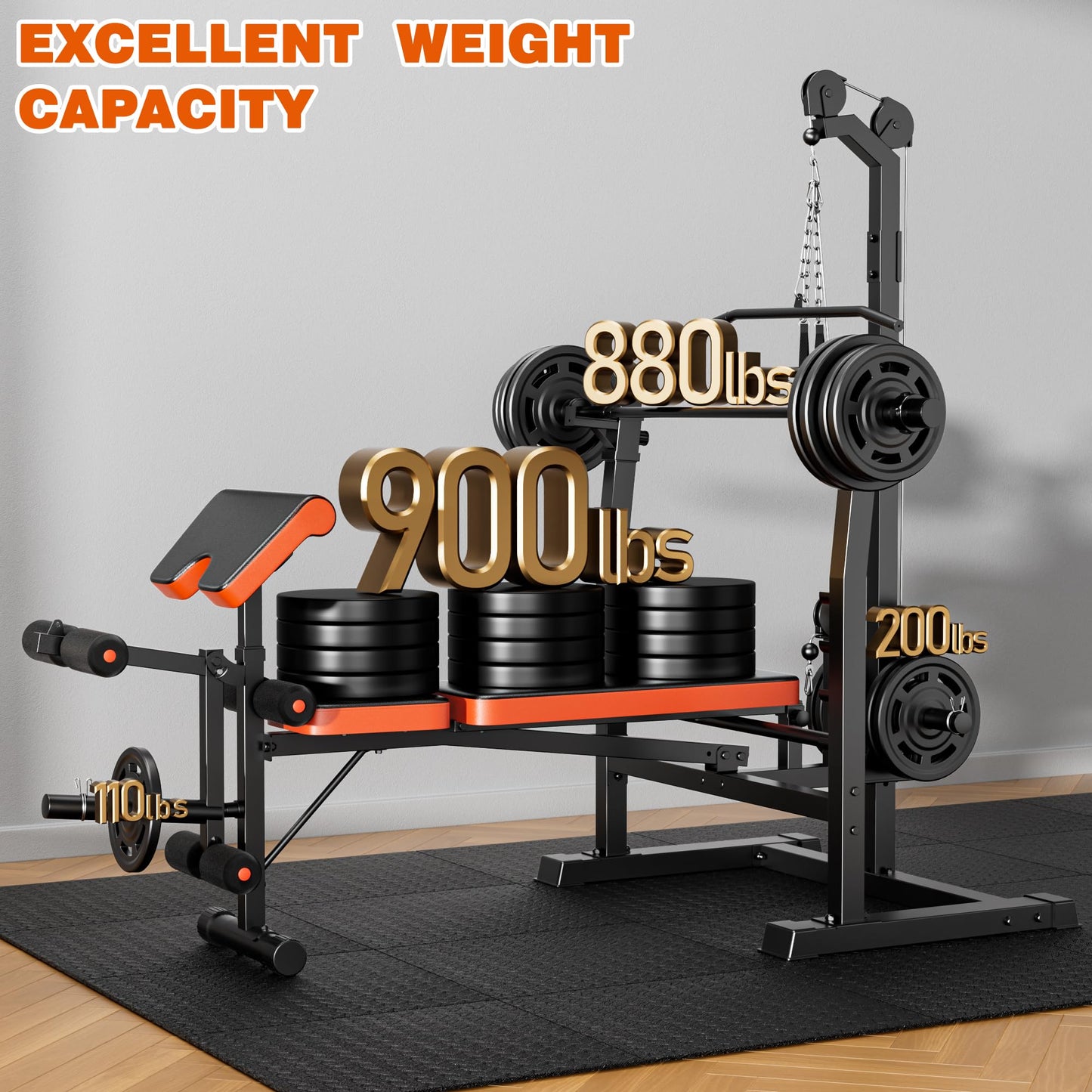 XDDIAS Weight Bench, 9 in 1 Olympic Weight Bench Set with LAT Pulldown and Rowing, 900LBS Bench Press Set with Leg Extension and Preacher Pad, Flat Incline Bench for Weight Lifting Full-Body Workout