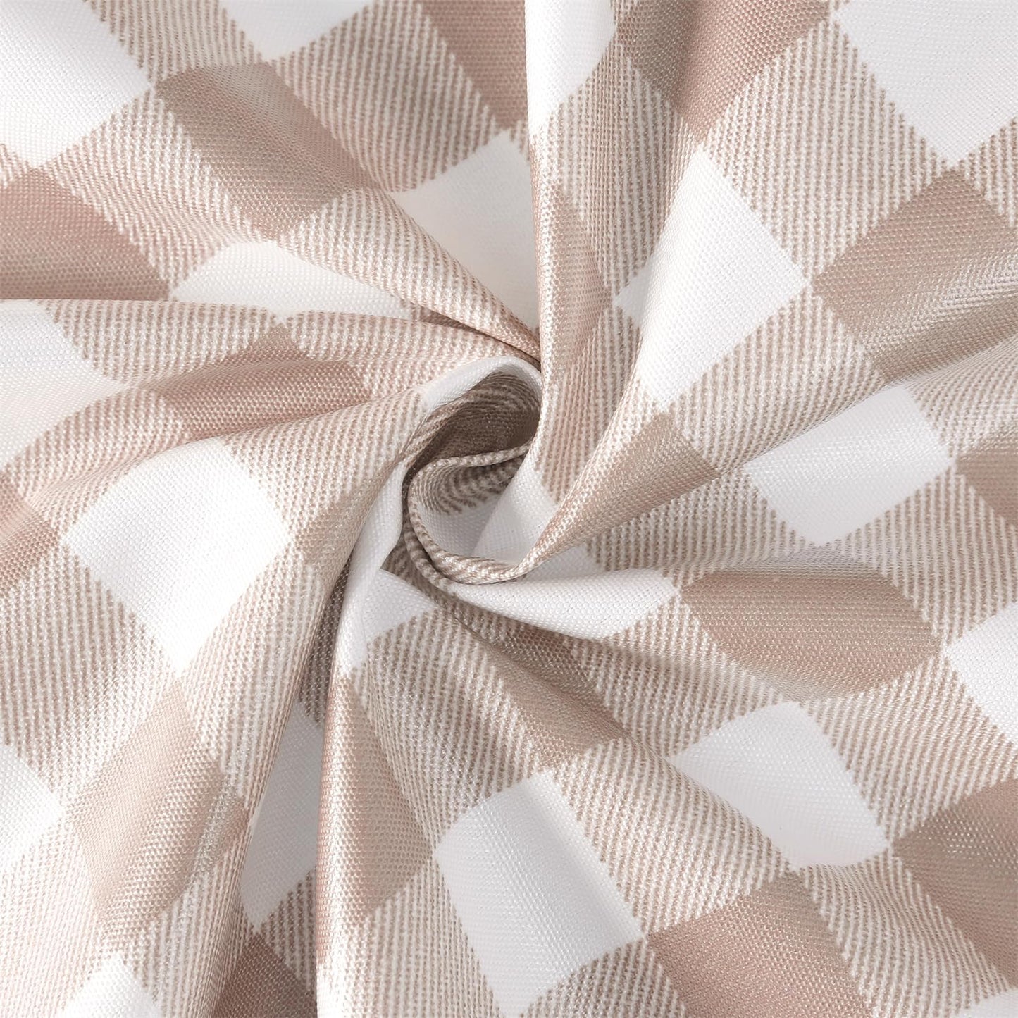 Rakila Polyester Checkered 48 Inch Round Tablecloth with Handmade Tassel Waterproof Wrinkle Free Table Cover for Kitchen Party Outdoor, Khaki Style 1