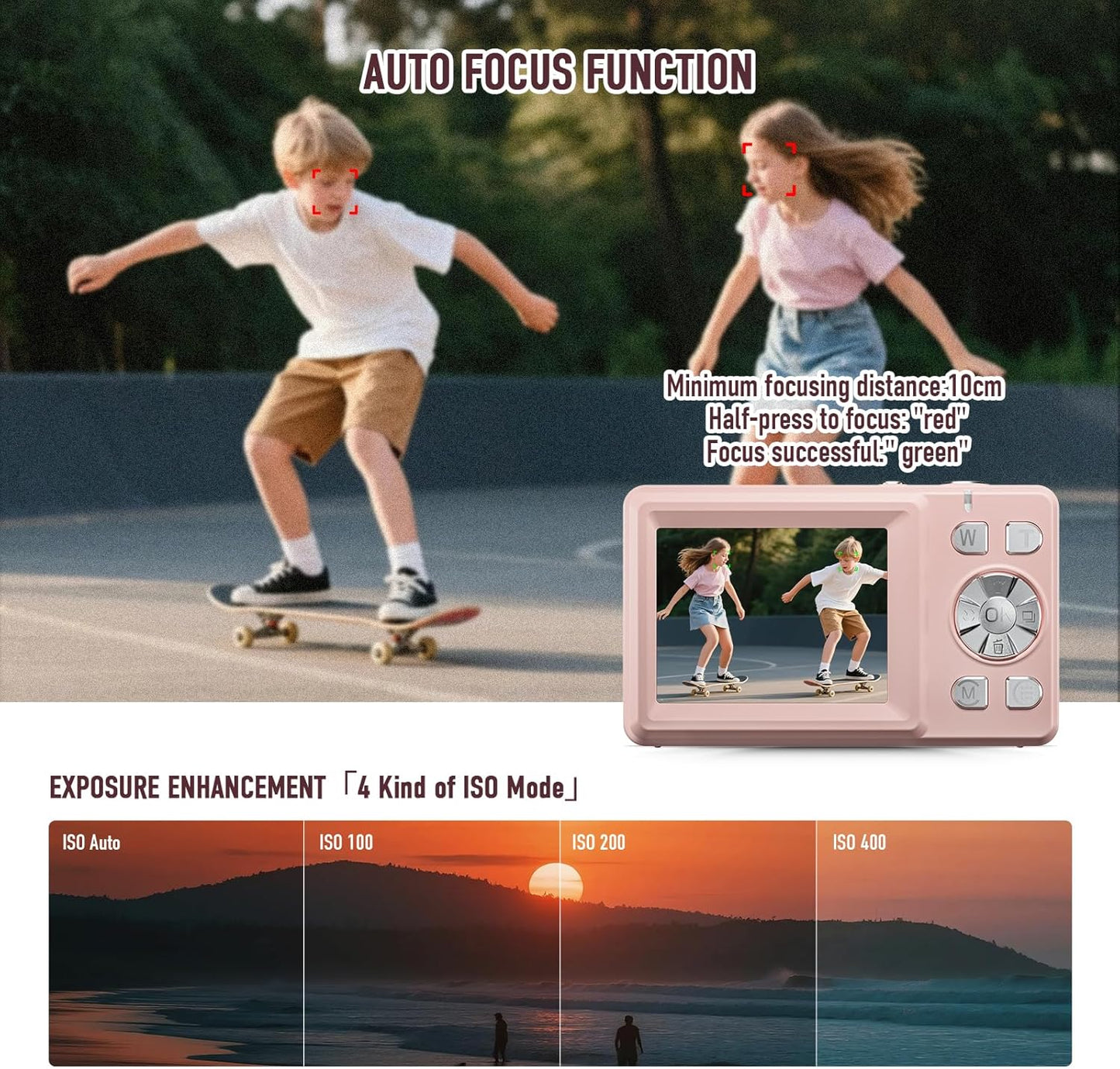BILEBAK 4K 48MP 18X 32GB Digital Camera, Autofocus Dual Screen for Selfies, Zoom Fill Light, Portable Point and Shoot