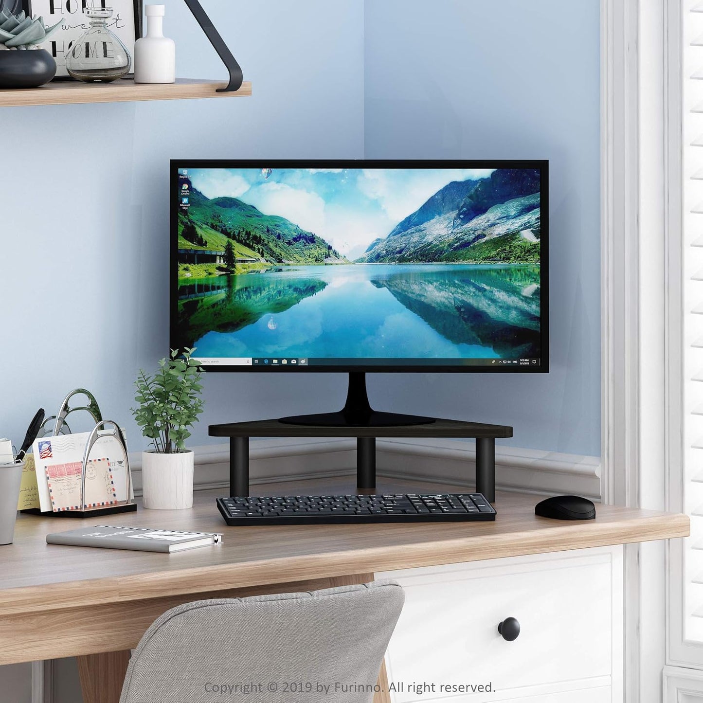 19.6" Furinno TURN-N-TUBE Monitor Stand Riser, Wide Triangle Corner Monitor Riser, Laptop Stand for Desk, Office Desk