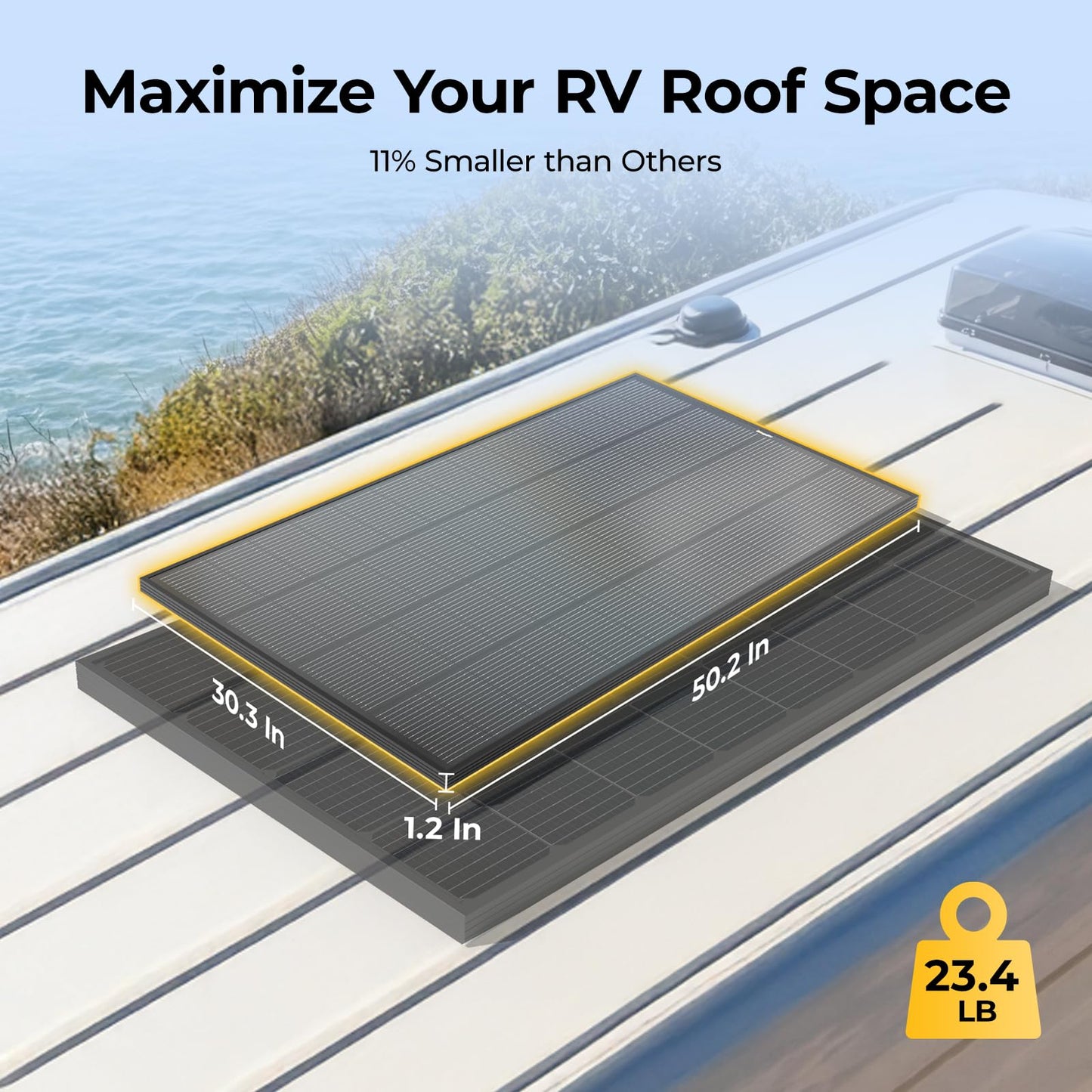BougeRV 200 Watt Anti-Shading Solar Panel, N-Type 16BB Mono 200W Solar Panel 25% High-Efficiency for 12V/24V System, RV, Roof, Camping, Marine, Cabin, Off-Grid, Home, Golf Cart (1 Pack)