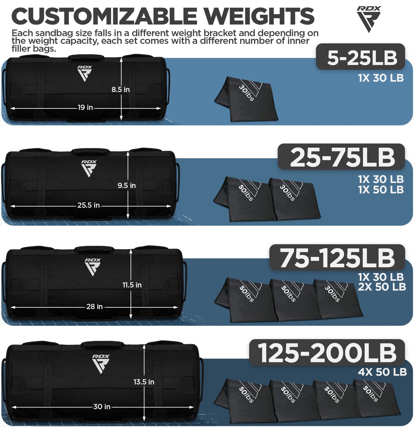 RDX Sandbag for Fitness Weights Training, Unfilled Power Bags with Handles, 5-200 LBs Adjustable Weighted Slam Bag for Strength Powerlifting Running Heavy Workout Home Gym Exercise, Sold AS UNFILLED