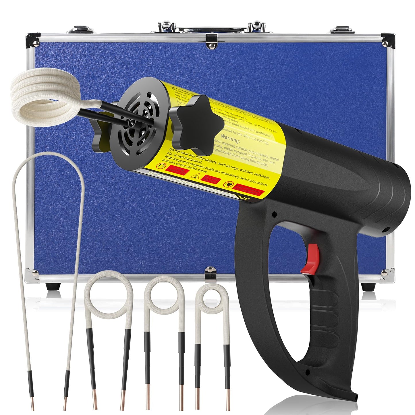 Induction Heater Bolt Removal, 1500W 110V Magnetic Induction Heater Kit with 4 Coils, Hand Held Heater for Rusty Screw Removing, Automotive Heat Induction Tool (4 Coils, Aluminum Box)
