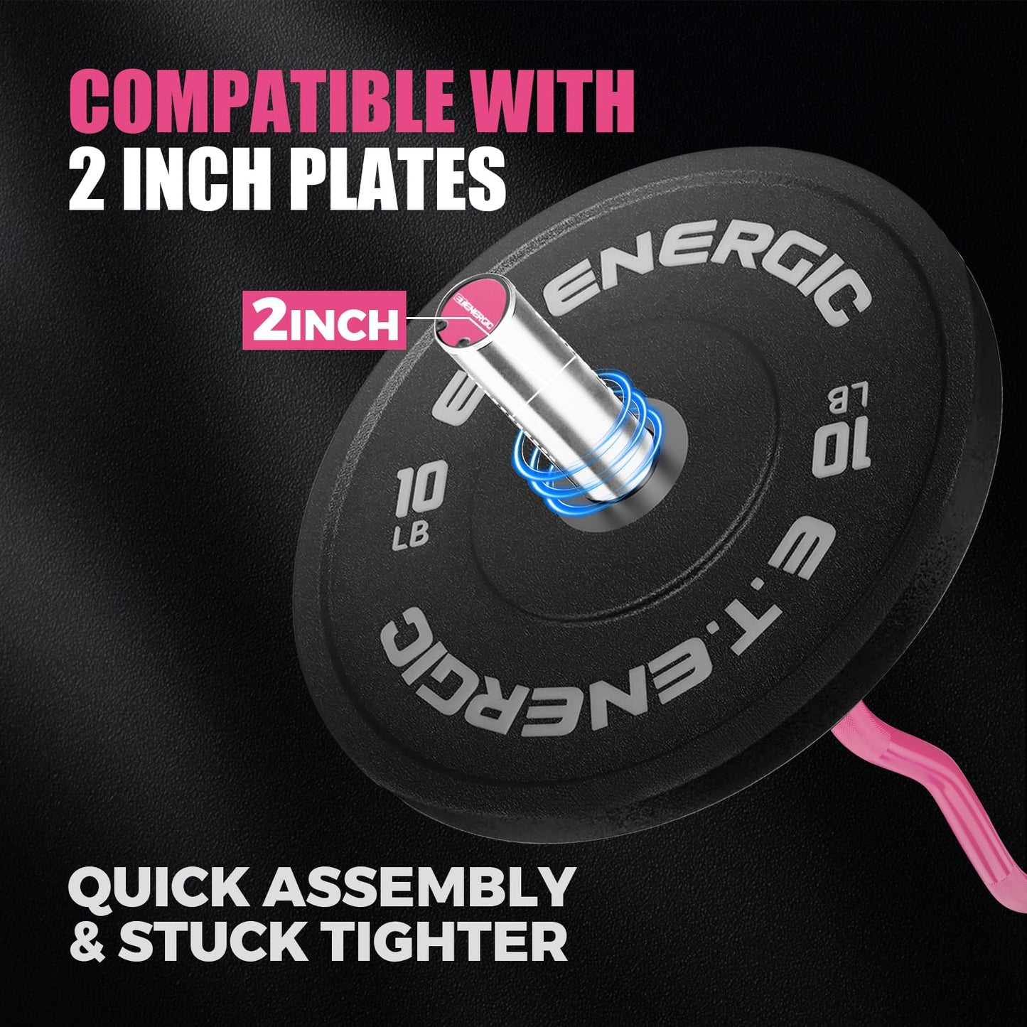 E.T.ENERGIC 47" Olympic EZ Curl Bar - 500lb Capacity, Pink Shaft & Sliver Chrome Sleeves, Knurled Grip - 2" Plate Compatible for Weightlifting, Strength Training, Home & Commercial Gyms