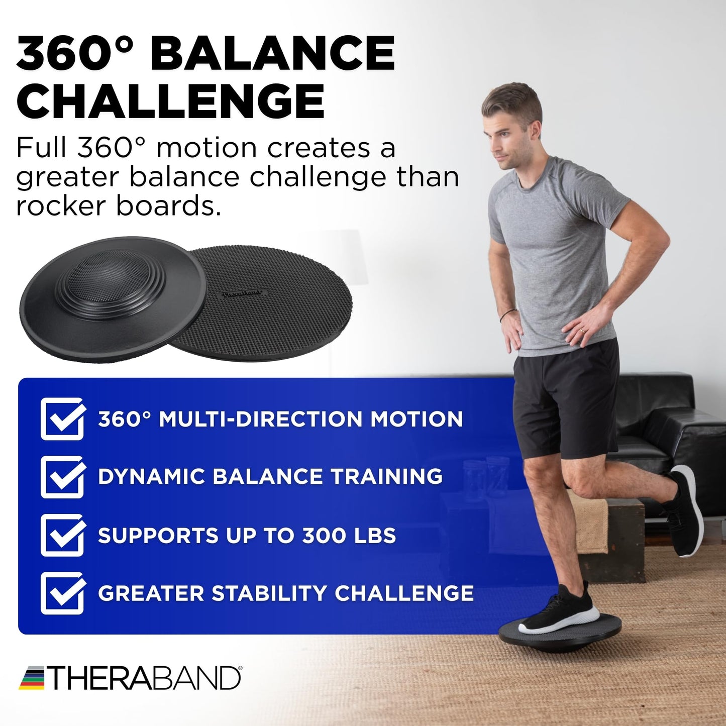 THERABAND Wobble Board Stability and Balance Trainer, Round Wobble Board, Core Strength Balance Disc for Adults, Physical Therapy, Agility Training, Compact Non-Slip Design