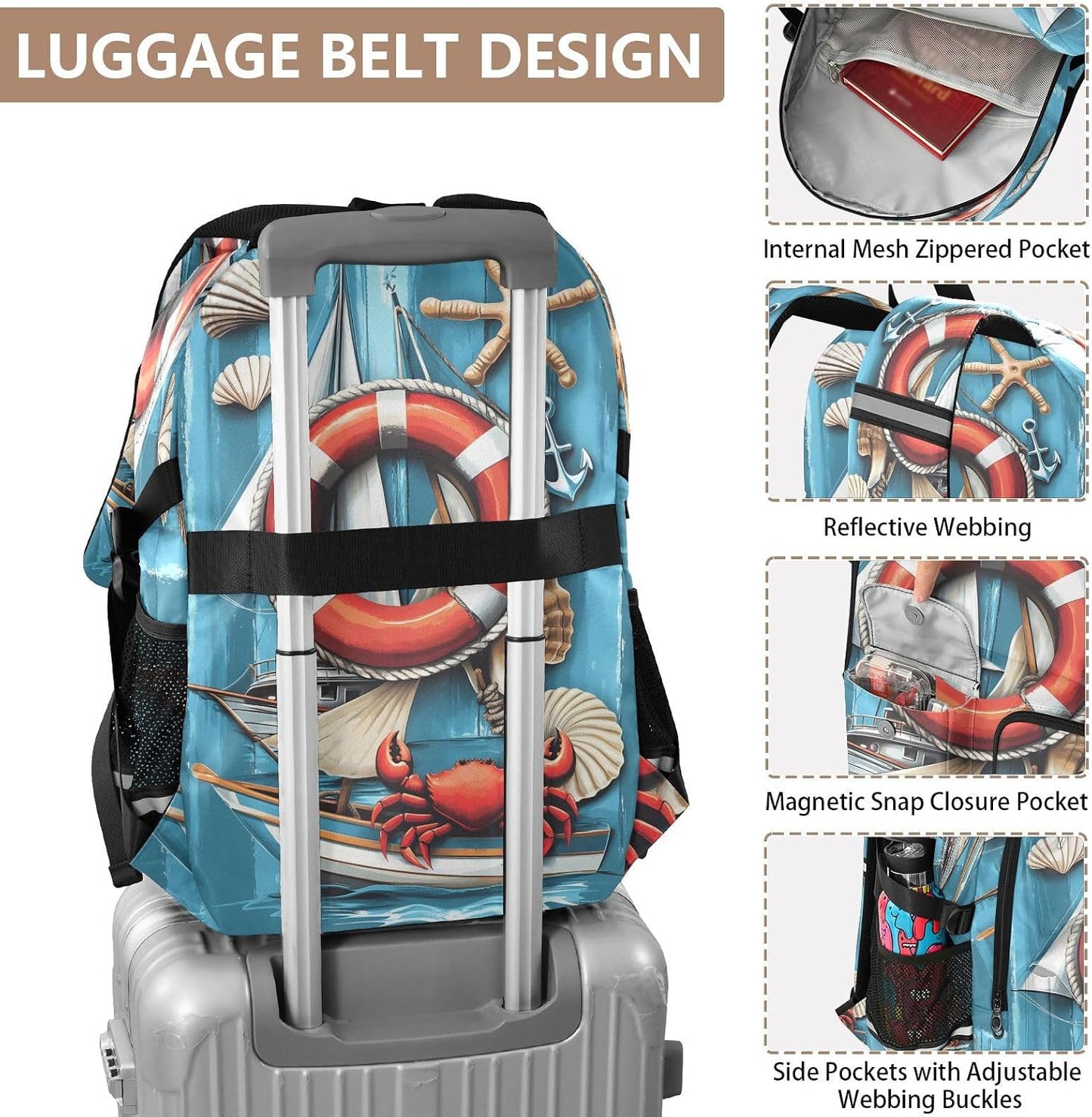Backpack Sailboat Backpack Daypack ALAZA School for Teen Girls Boys Ocean Crab Kids Purse College Laptop Bookbag Casual