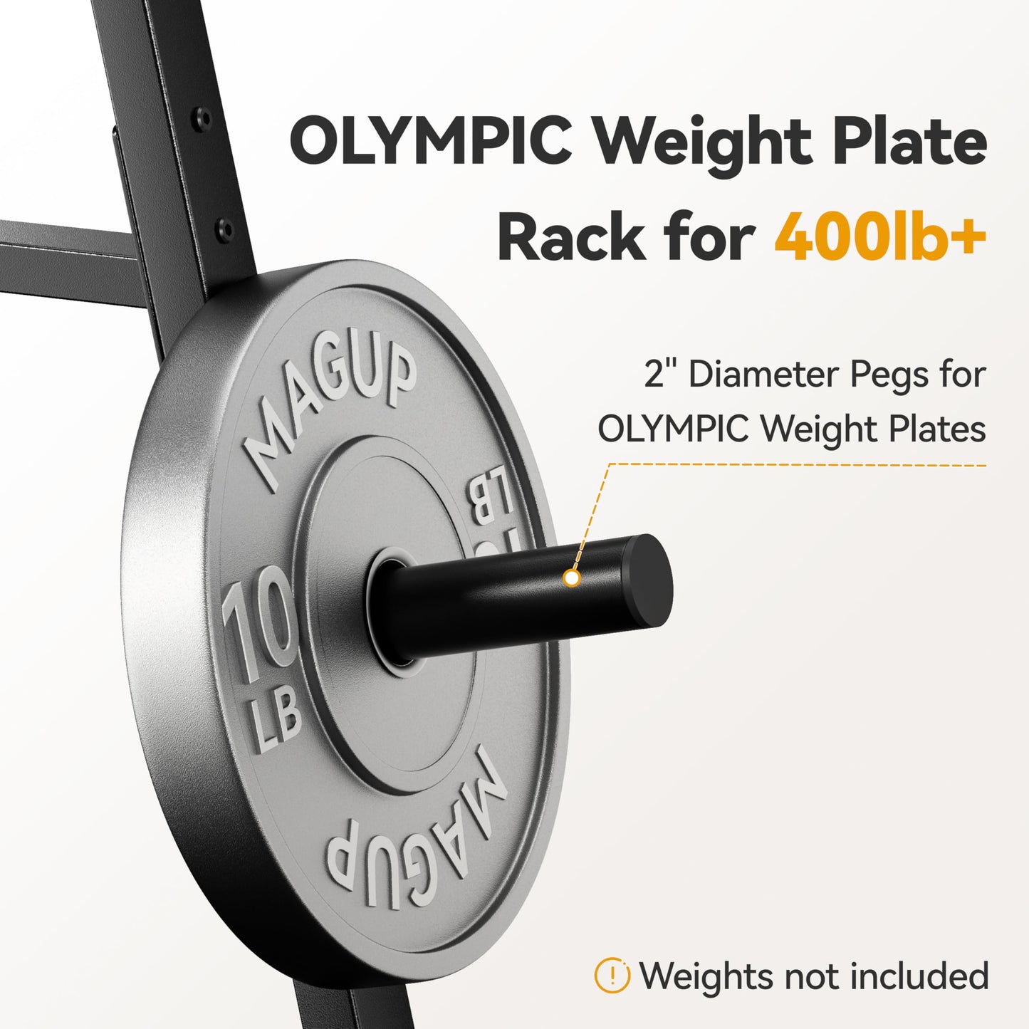 Olympic Weight Plate Rack 400LBs, Heavy Duty Weight Tree Rack for 2-Inch Plates, Barbell & Bumper Plate Storage, Free Weight Rack & Gym Plate Holder for Home Gym