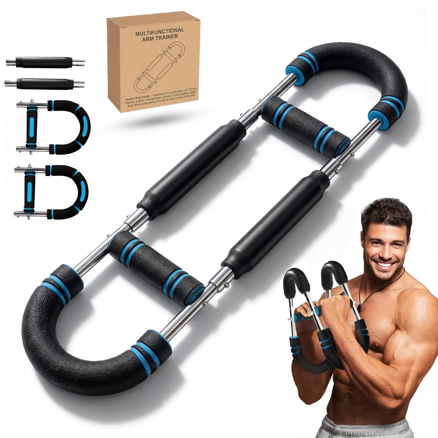 Twister Arm Trainer, Adjustable 3-Level Resistance (40–120 lbs) Forearm & Wrist Trainer for Men & Women, Chest Expander & Upper Body Workout Equipment for Home Gym