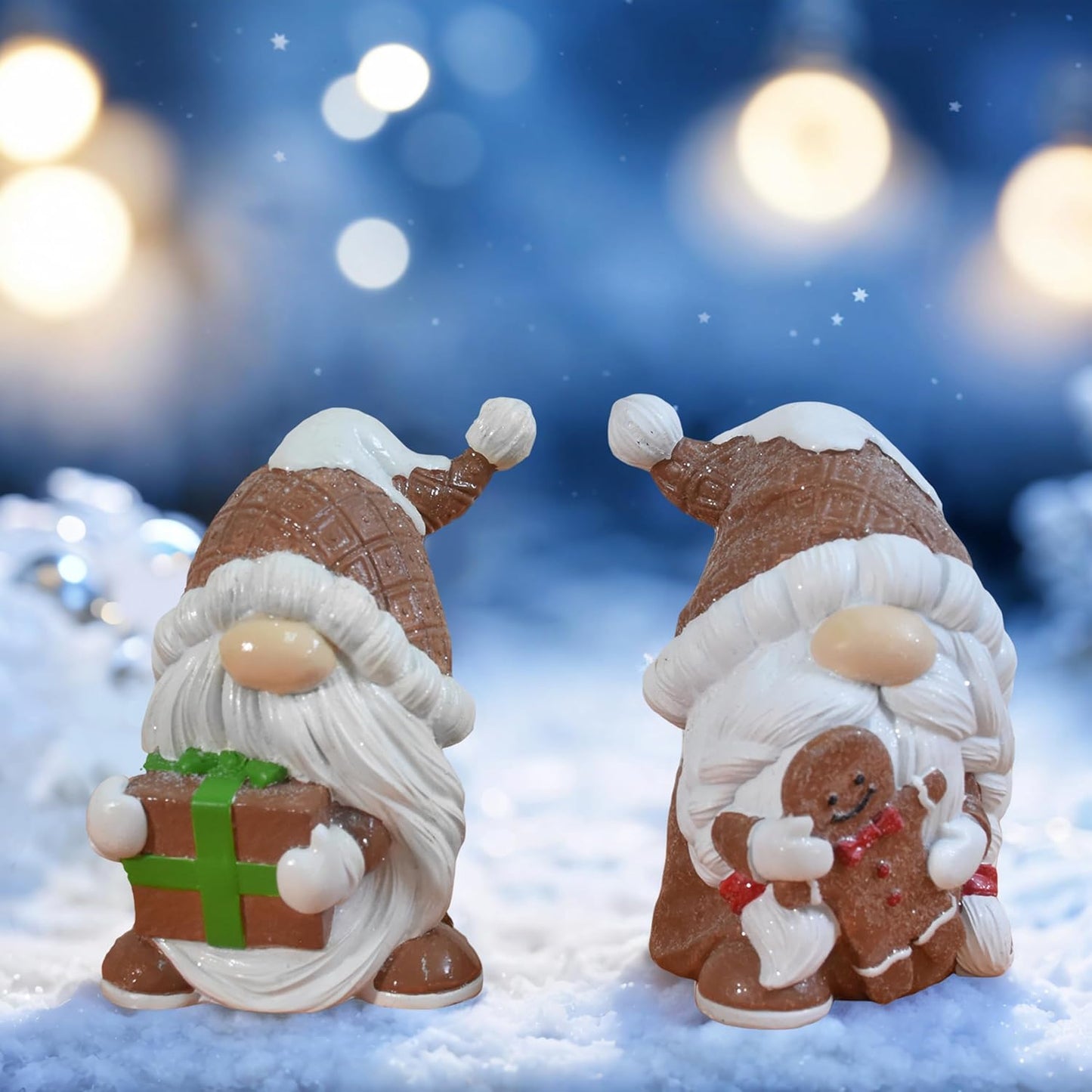 Skiennix Gnome Christmas Decorations - 2Pcs Resin Gingerbread Gnomes Figurines | 4.5 Inch Indoor Table Decor Gifts for Women