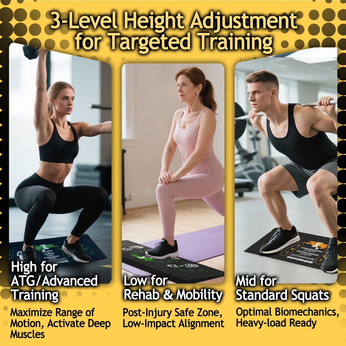 Squat Wedge Height-Adjustable Slant Board: 2Pcs Wide Wedges for Weightlifting Leg Glute Workout Improve Strength and Mobility for Gym Home