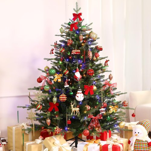 Alupssuc 100 Pcs Christmas Ball Ornaments Set, Santa Claus and Snowman Christmas Tree Decoration Baubles for Indoor Outdoor Holiday Wedding Party Decoration Tree with Hanging Rope, Red & Green & Gold
