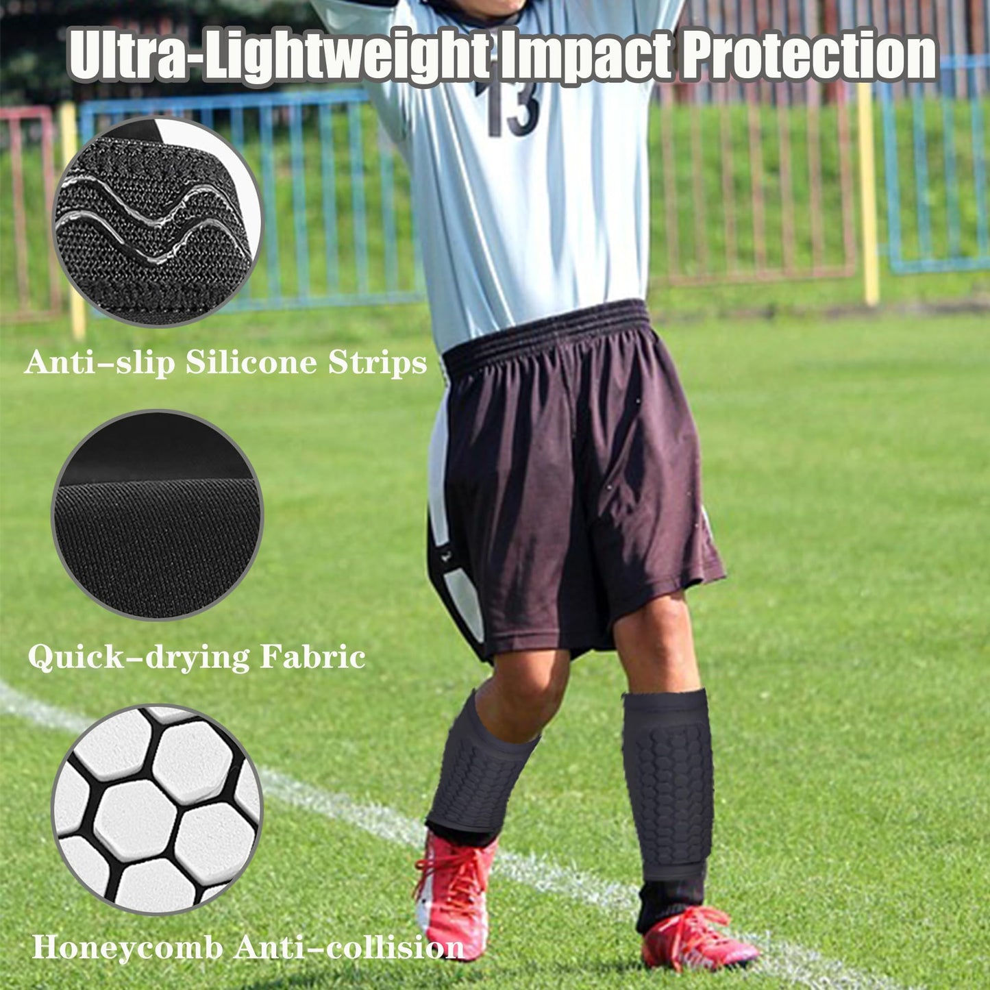 Shin Defender Shin Guards Kids, Soccer Shin Guards for Youth Adult, Lightweight Calf Protective Gear for Football Soccer Ski with Honeycomb Pads