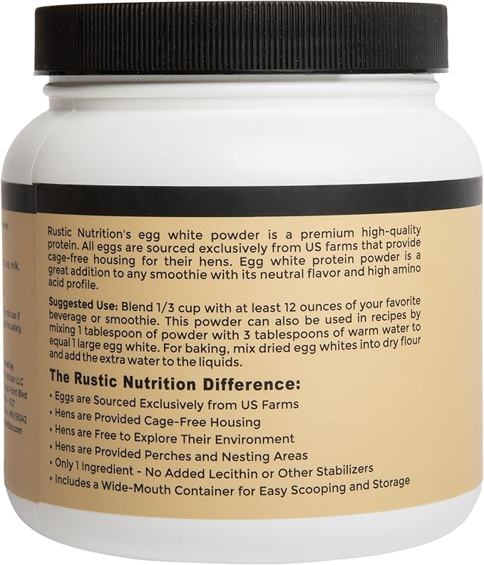 Cage-Free Egg White Protein Powder, USA-Sourced, 21g Protein, 0g Fat, 0g Sugar, 0g Cholesterol (Unflavored, 10.5 Oz)