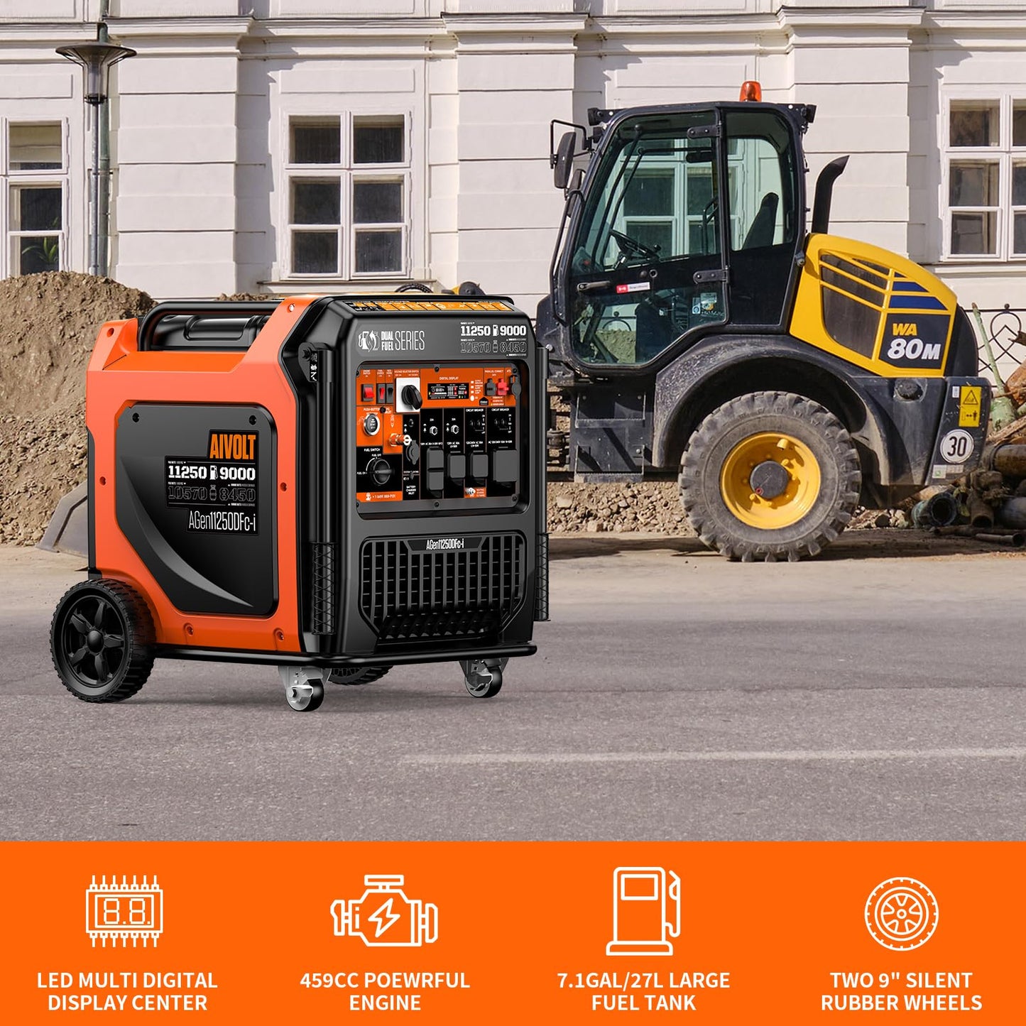 AIVOLT 11250W Dual Fuel Inverter Generator with Remote/Electric/Recoil Start, 50 AMP RV Ready, CARB Compliant 50 State Approved, Ultra Quiet Gas Propane Generator for Home Backup, Food Truck, Job Site