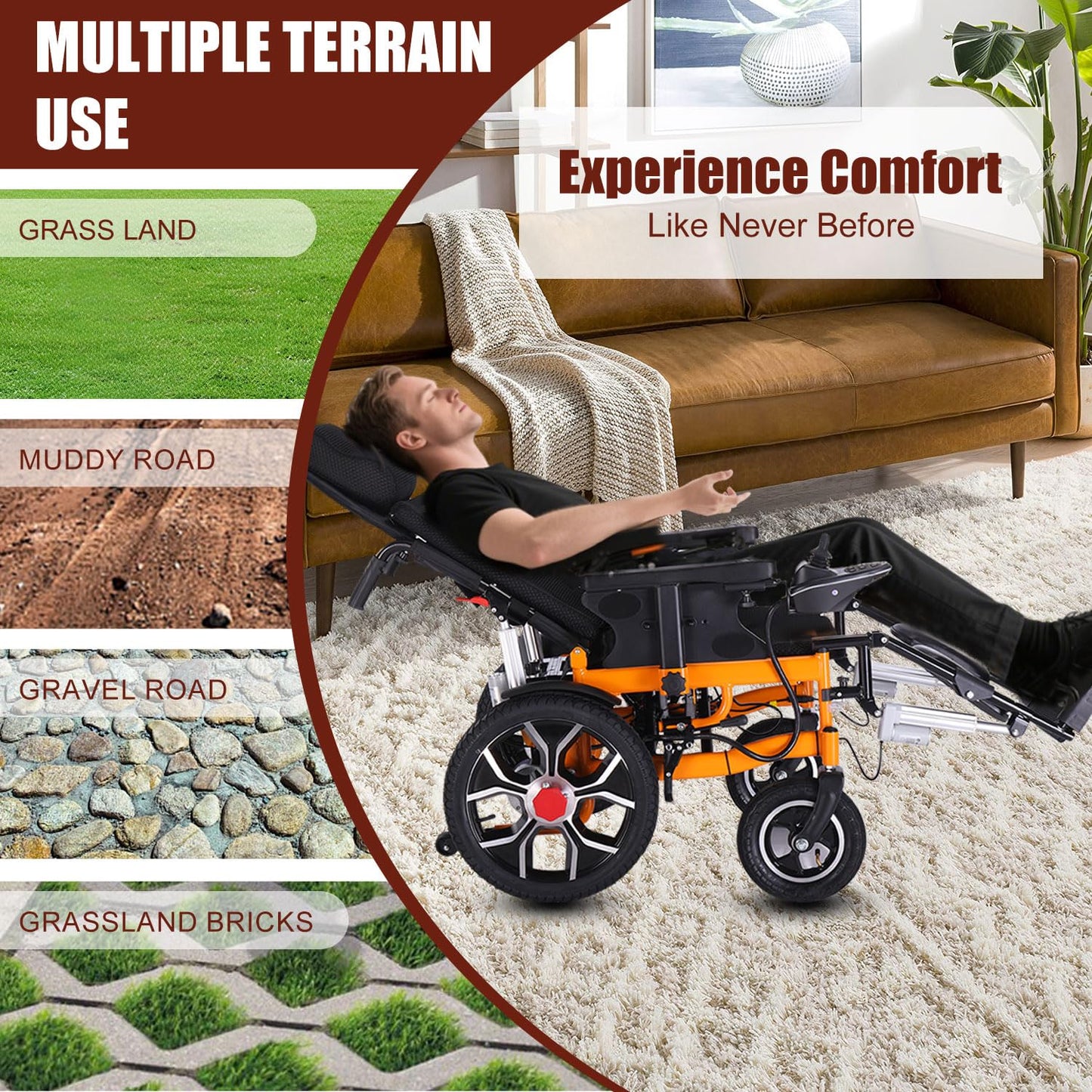Reclining Foldable Electric Wheelchair,Lightweight Reclining Wheelchairs for Adults,30 Miles All Terrain Power Wheelchairs,Remote Control Motorized Wheelchair for Seniors,Portable Elder Mobility Aids