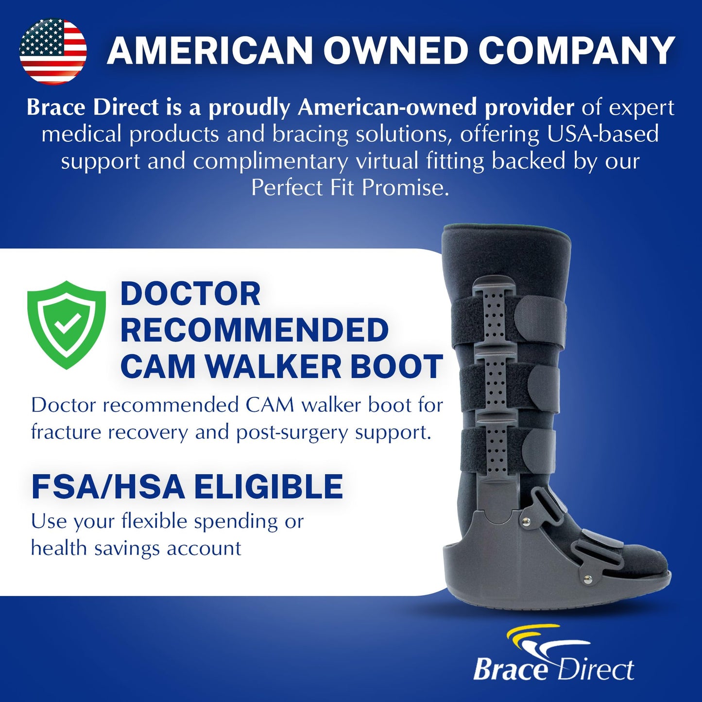 Brace Direct CAM Walker Boot - Tall Orthopedic Walking Boot for Fracture, Sprained Ankle, and Injury Recovery (X-Small - US Shoe Size Men 3-4 / Women 4-6 / Youth 3-4)
