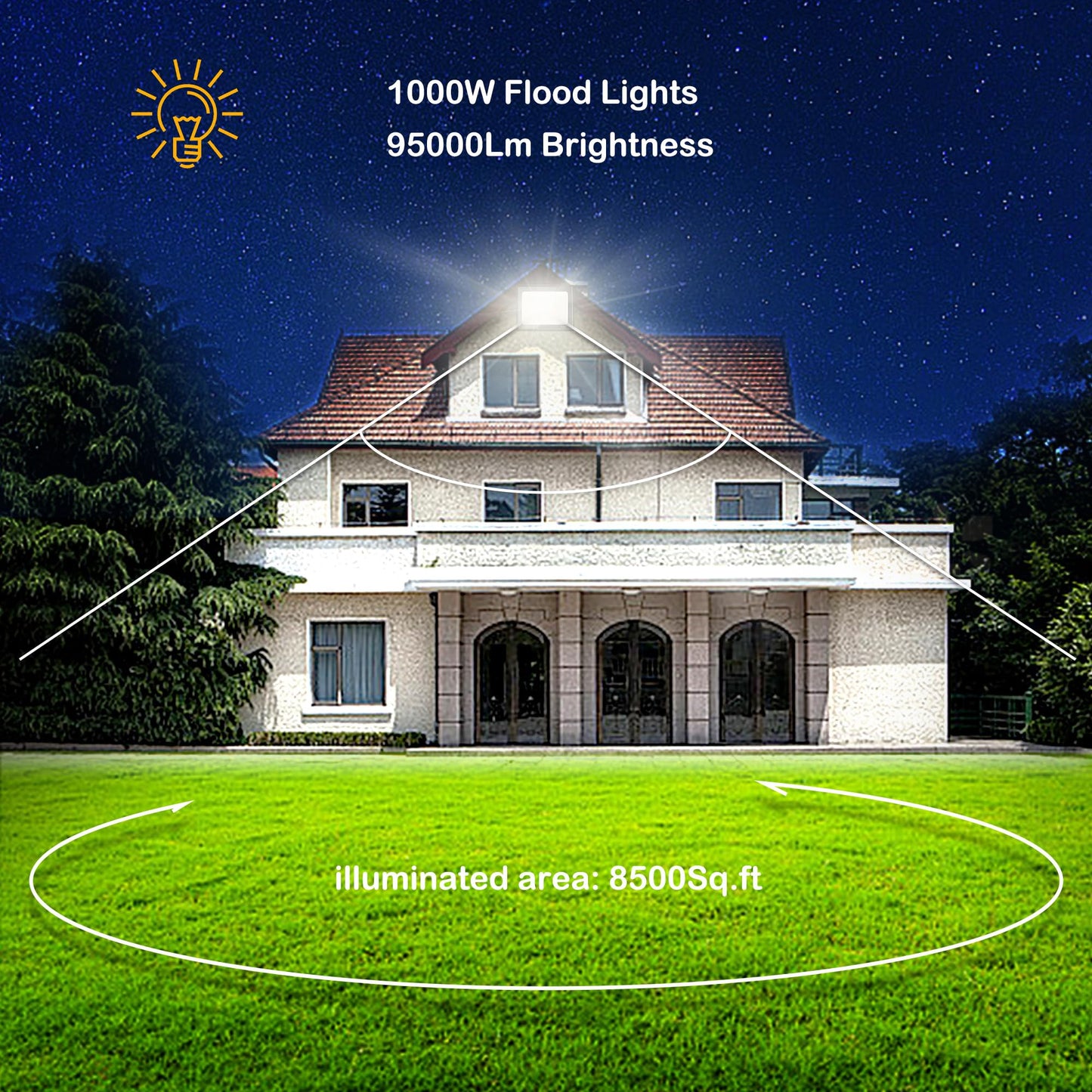 Gopretty 1000W LED Flood Lights,4200 watt Equivalent 98000LM Super Bright Outdoor LED Arena Lights 85-265V IP66 Waterproof 6000K Daylight Commercial Lighting for Stadium, Backyard, Parking Lots etc