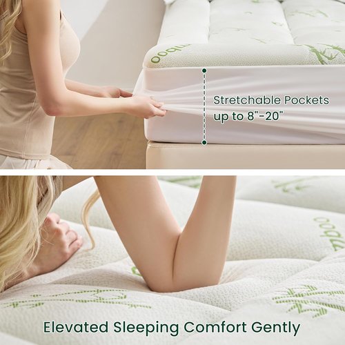 Love's Cabin King Mattress Topper - Breathable Bamboo Viscose Pillow Top for 8"-20" Mattresses | Green