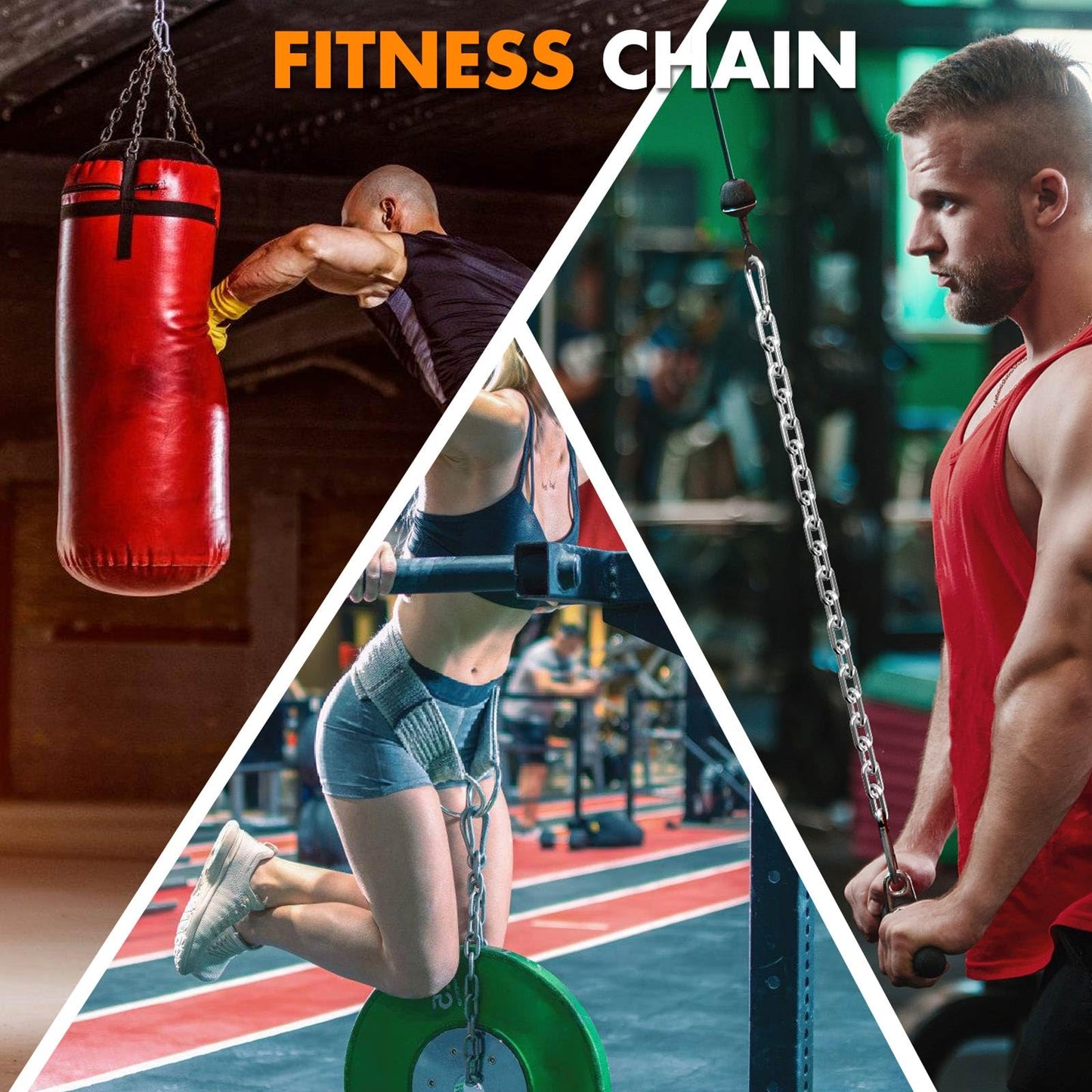 Anobeyi 23.6" Gym Fitness Cable Extension Chain, 304 Stainless Steel Cable Machine Extension Accessory, Workout Chain for Home Gym Replacement, Weight Lifting, Triceps Exercise (Silver-1pc (Dia-5mm))