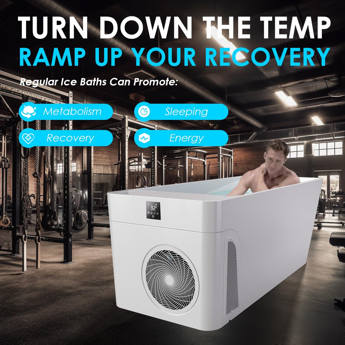 ICEGALAX Ice Bath Tub with Built-In Chiller (Down to 32℉), Smartphone Control, Whisper-Quiet, Freestanding Design for Full-Body Recovery & Cold Therapy, All-in Gen 2