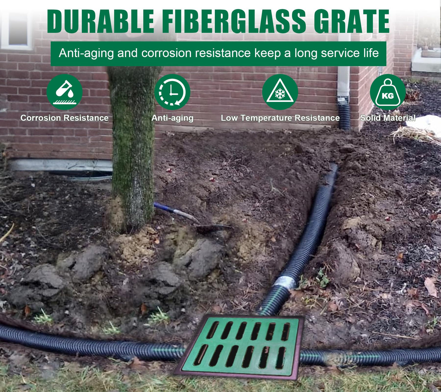 Natotela Catch Basin for Drainage with Fiber Glass Grate-18x18x15 in. Large Drainage Basin with Debris Basket,A15 French Drain Basin Without Reserved Hole for Yard,Downspout,Lawn,Municipal Pipeline