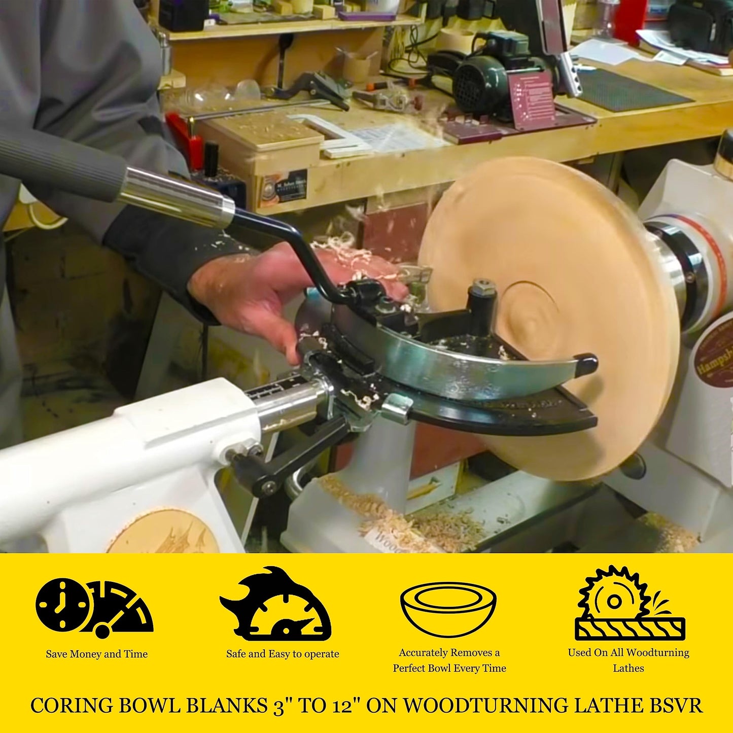 WoodcutxCoring System with Two High-Strength Blades for Coring Bowl Blanks 3"(75mm) to 12"(300mm) on Woodturning Lathe BSVR