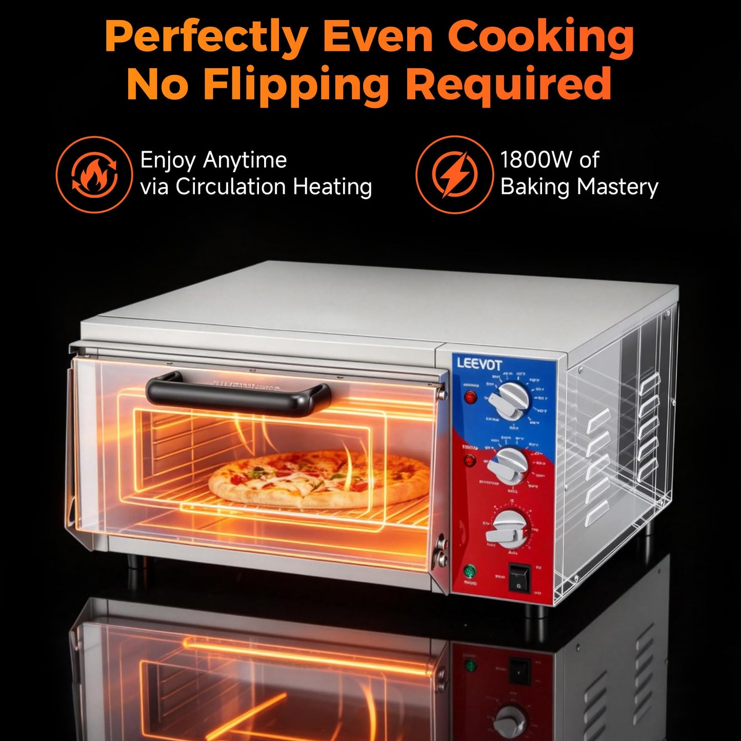 LEEVOT 16" Single-Deck Commercial Pizza Oven | 1800W Countertop Electric Pizza Maker with Timer & Ceramic Stone | ETL Certified 120V for Restaurant, Food Truck, Home Kitchen