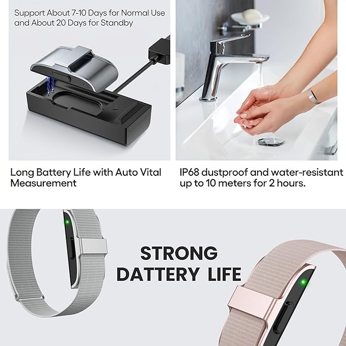 Smart Health Wristband, Screenless Smart Bracelet, Pedometer, Wearable Activity and Fitness Tracker, Free App, IP68 Waterproof (Rose Gold)