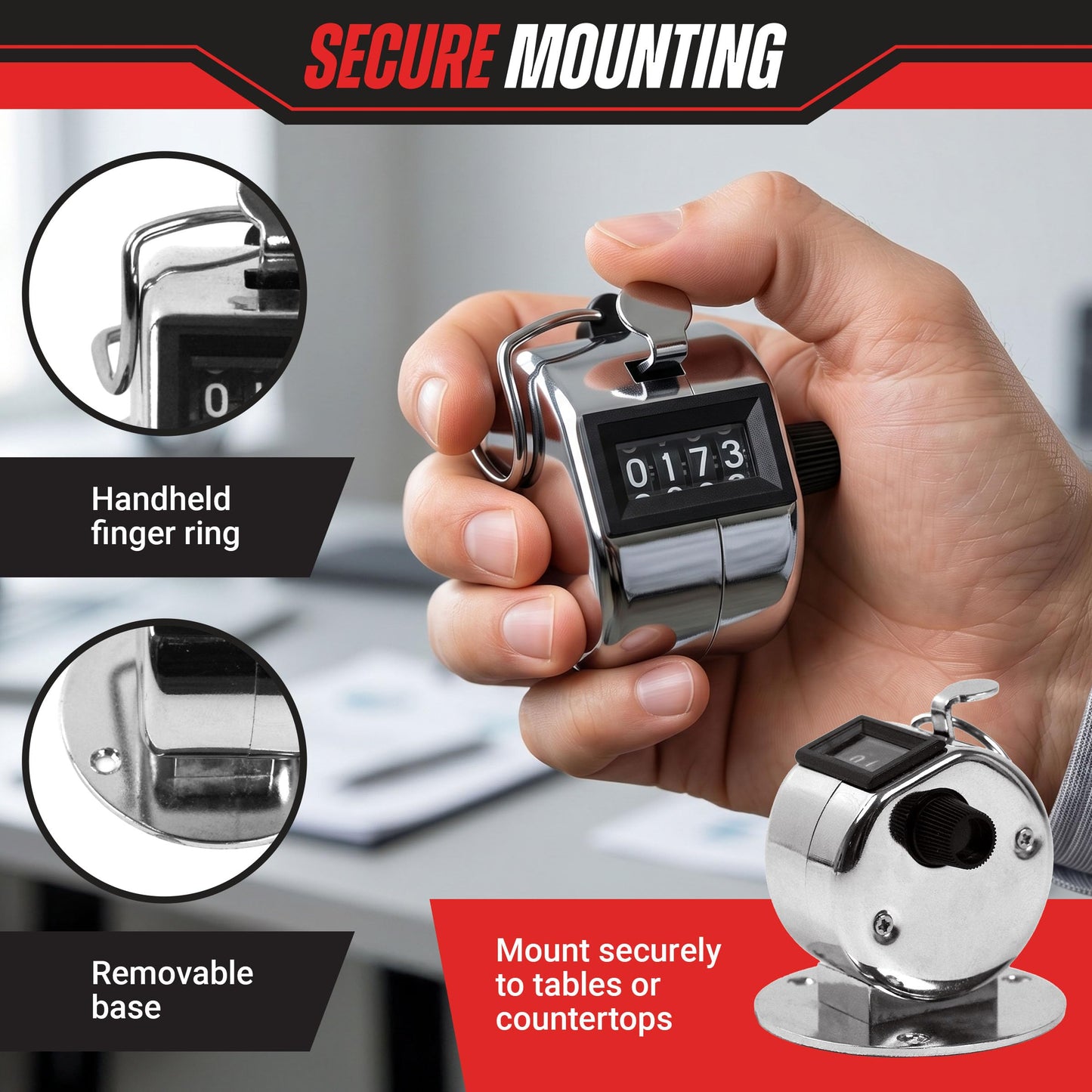 Clicker Counter - Handheld or Mountable with Easy Thumb Tally Button – Click Counter for Sporting Events, Ticket Sales, or Counting People by Stalwart