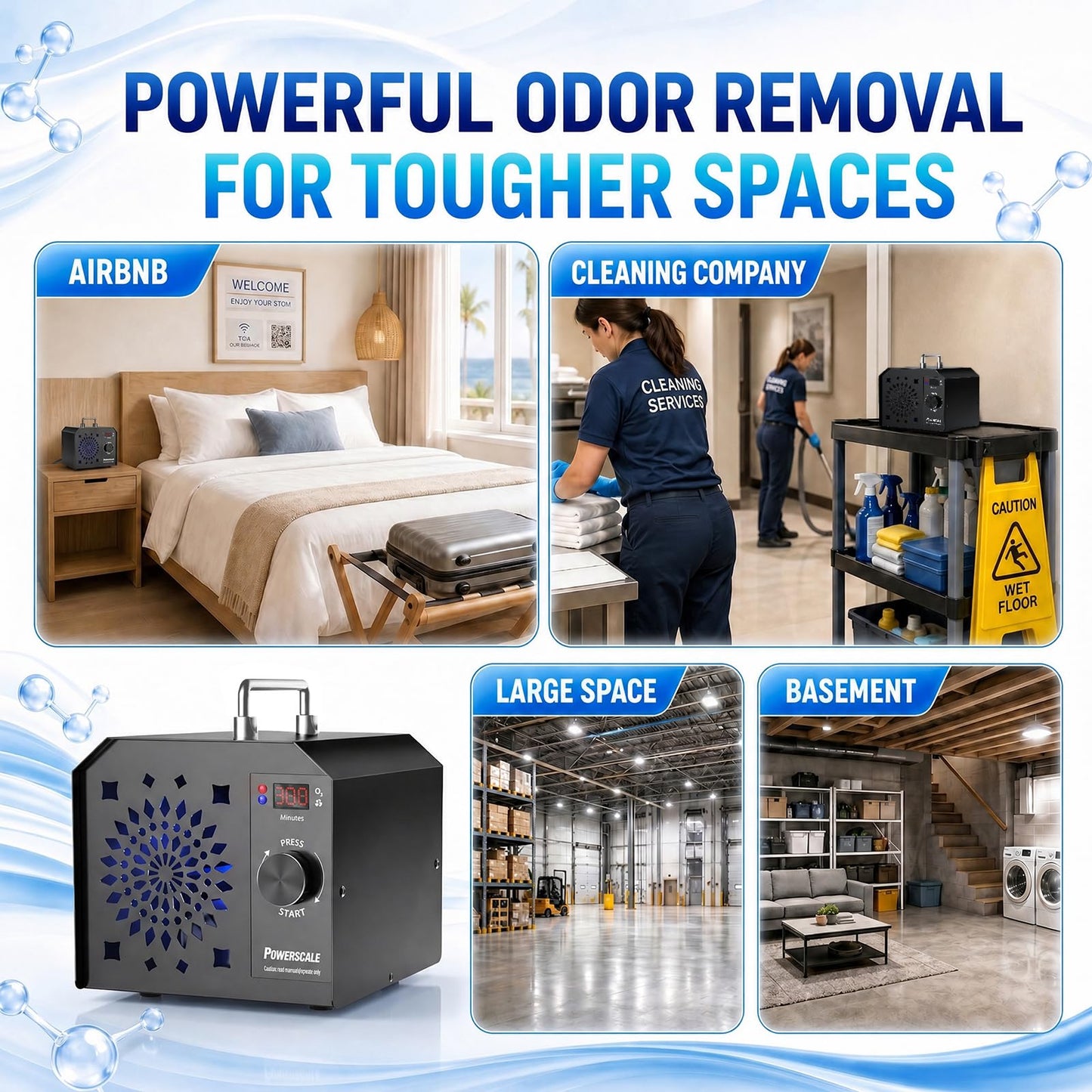 Powerscale OZB2 Commercial Ozone Generator 150,000mg/h for Airbnb Turnovers, Cleaning Business & Large Spaces — Industrial Ozone Machine Odor Removal, Air Purifier for Homes, Offices, Black