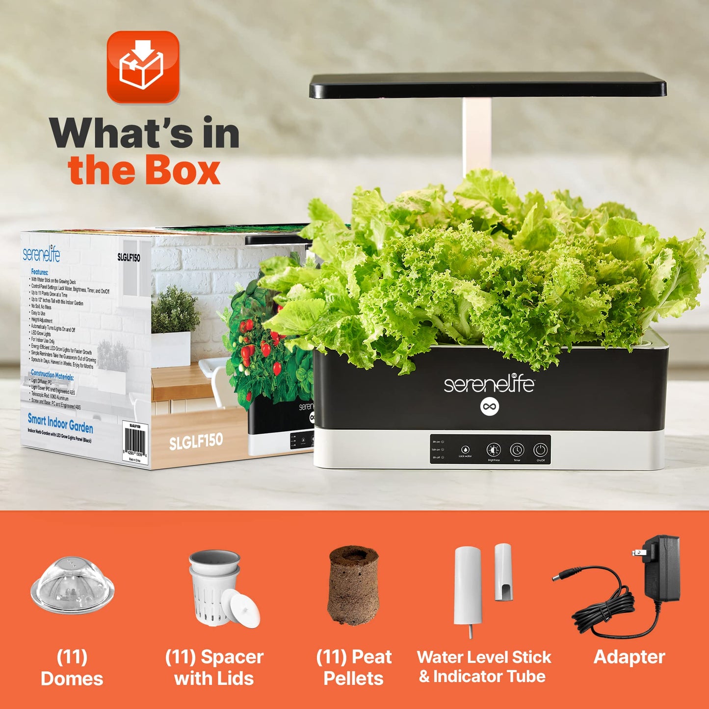 Hydroponic Herb Garden 11 Pods, Indoor Growing System,Smart Indoor Plant System w/Height Adjustable LED Grow Light (Black)