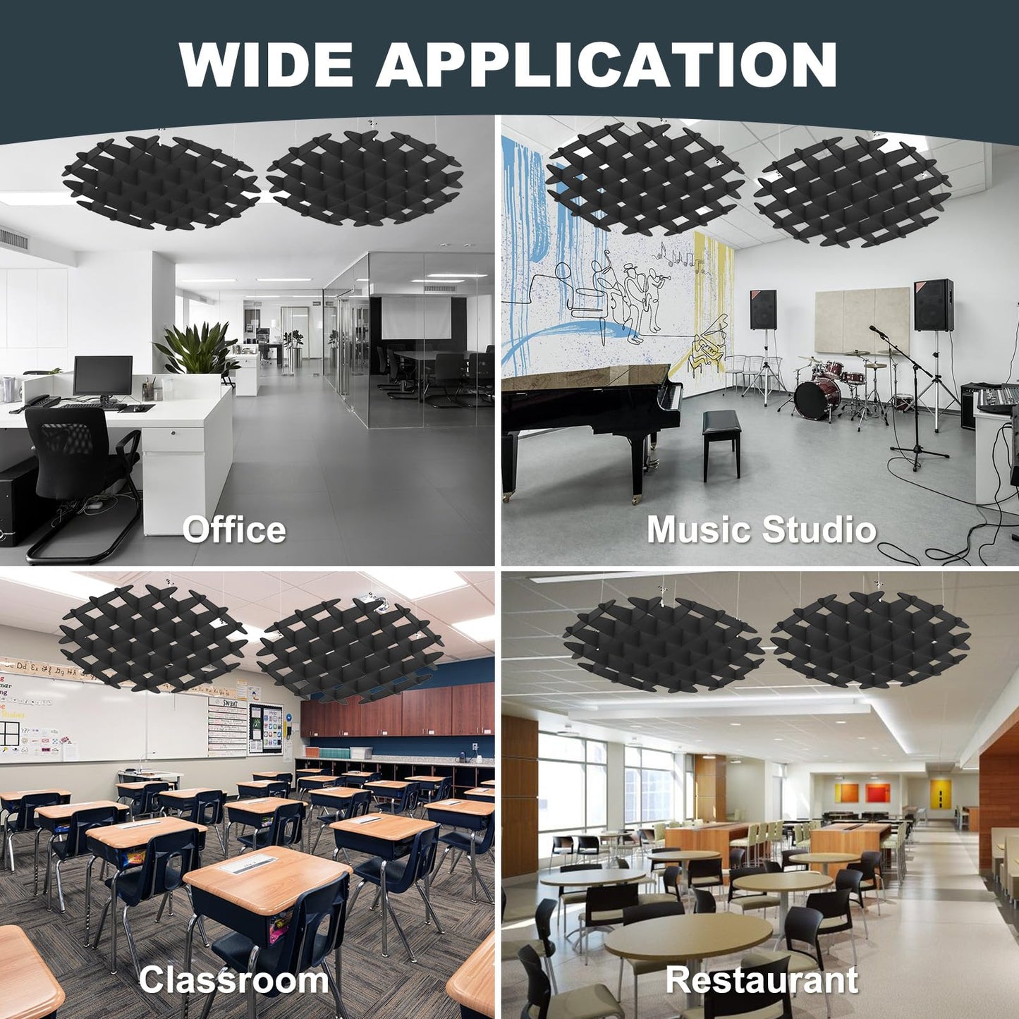 Acoustic Ceiling Panels, Sound Absorbing Panels Noise Reduction Acoustic Treatment for Office, Musice Studio, Home, Classroom (Hexagon, Black)