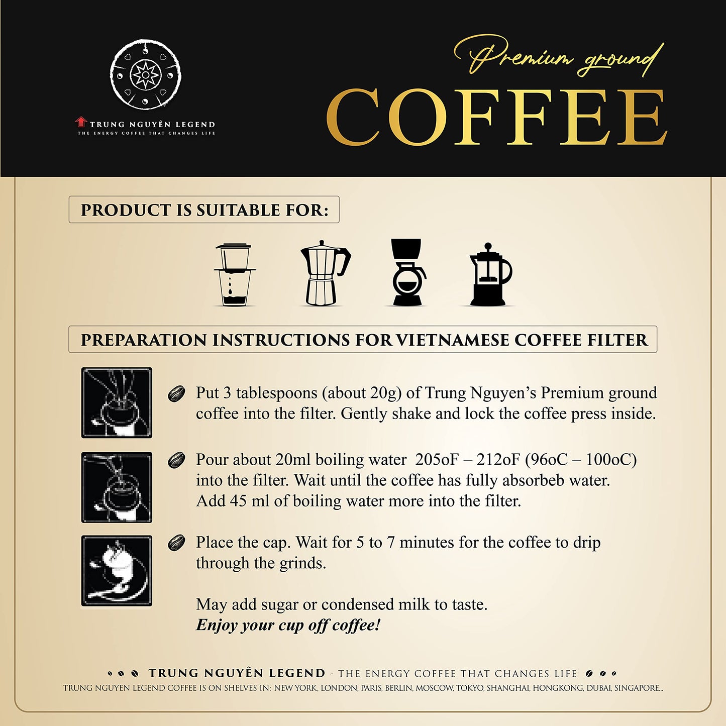 TRUNG NGUYÊN LEGEND PREMIUM COFFEE BOX for Business & Coffee Connoisseurs - Light Roasted Ground, Strong and Flavorful Vietnamese Energy Coffee (8oz)