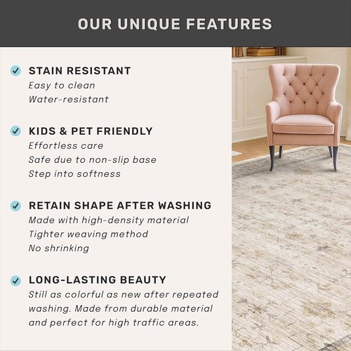 Hazo Haus Ivory 5x8 Area Rug - Soft, Washable Non-Slip Design for Bedroom & Home Office Décor