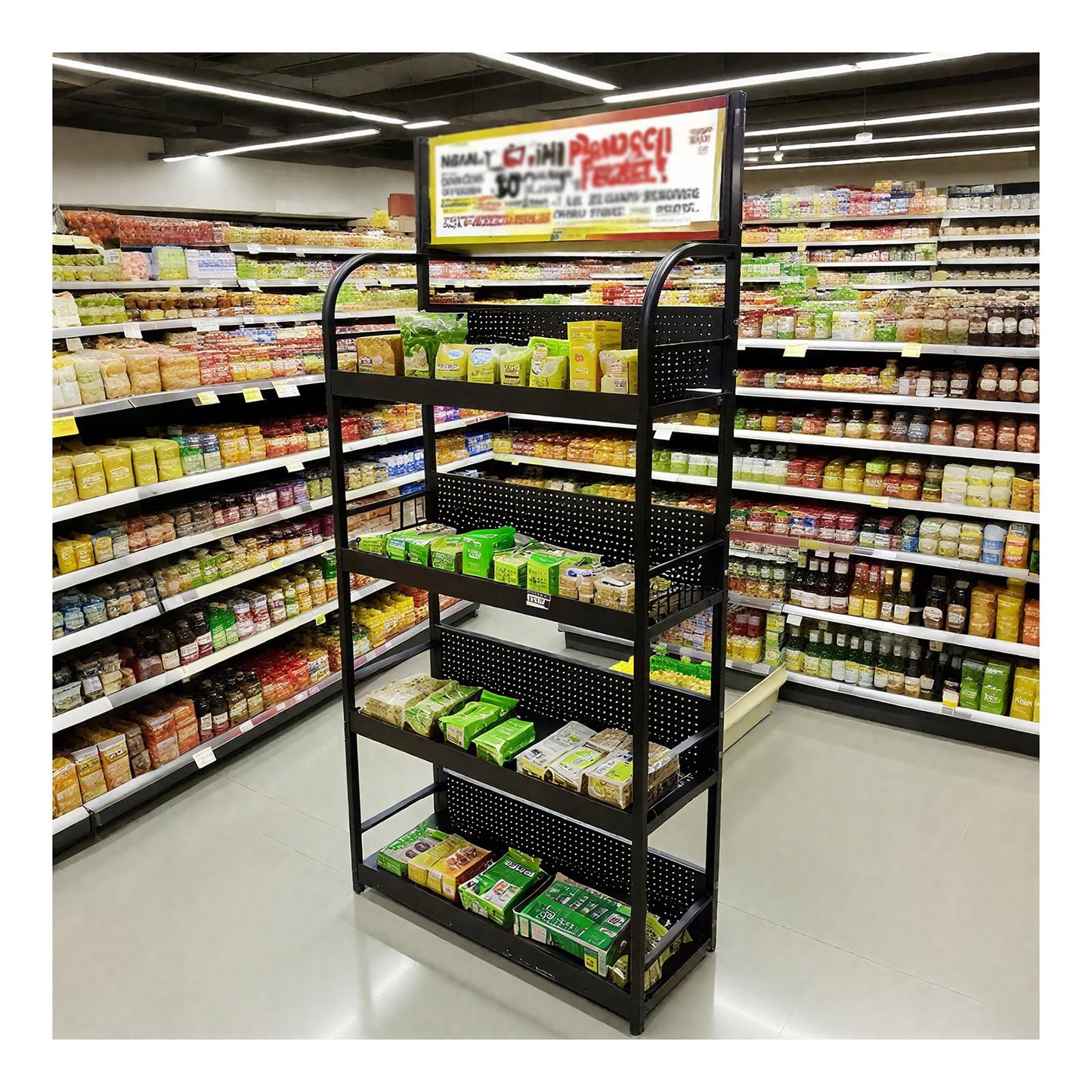 BFECGDXT 4-Tier Retail Display Racks, Metal Display Shelving, Heavy-Duty Standing Shelves for Supermarkets, Garages, Stores, Warehouses, Home & Kitchen, 31.4" W x 67" H
