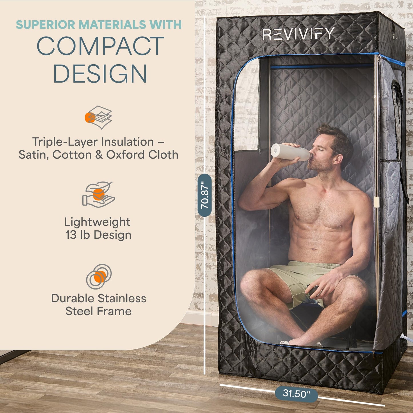 LifePro Revivify Mini Portable Sauna for Home — Infrared Steam Sauna Tent with 2.6L Steamer & 6 Essential Oils, Adjustable Heat Levels App Control
