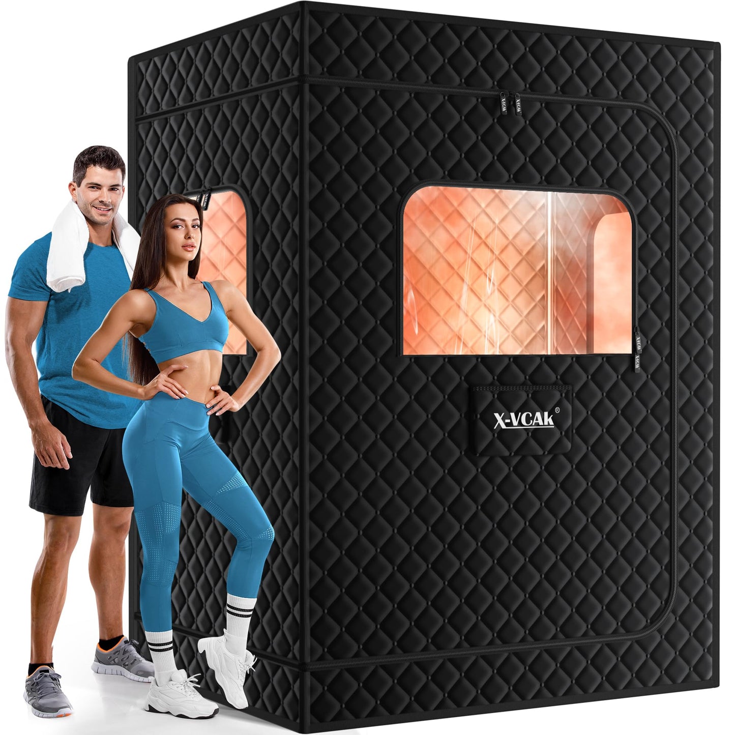 X-Vcak 2 Person Sauna, Extra Large Sauna, Portable Steam Sauna Tent with 2 Steamers, 2 Folding Chair, 71”x 49”x 36”, Black
