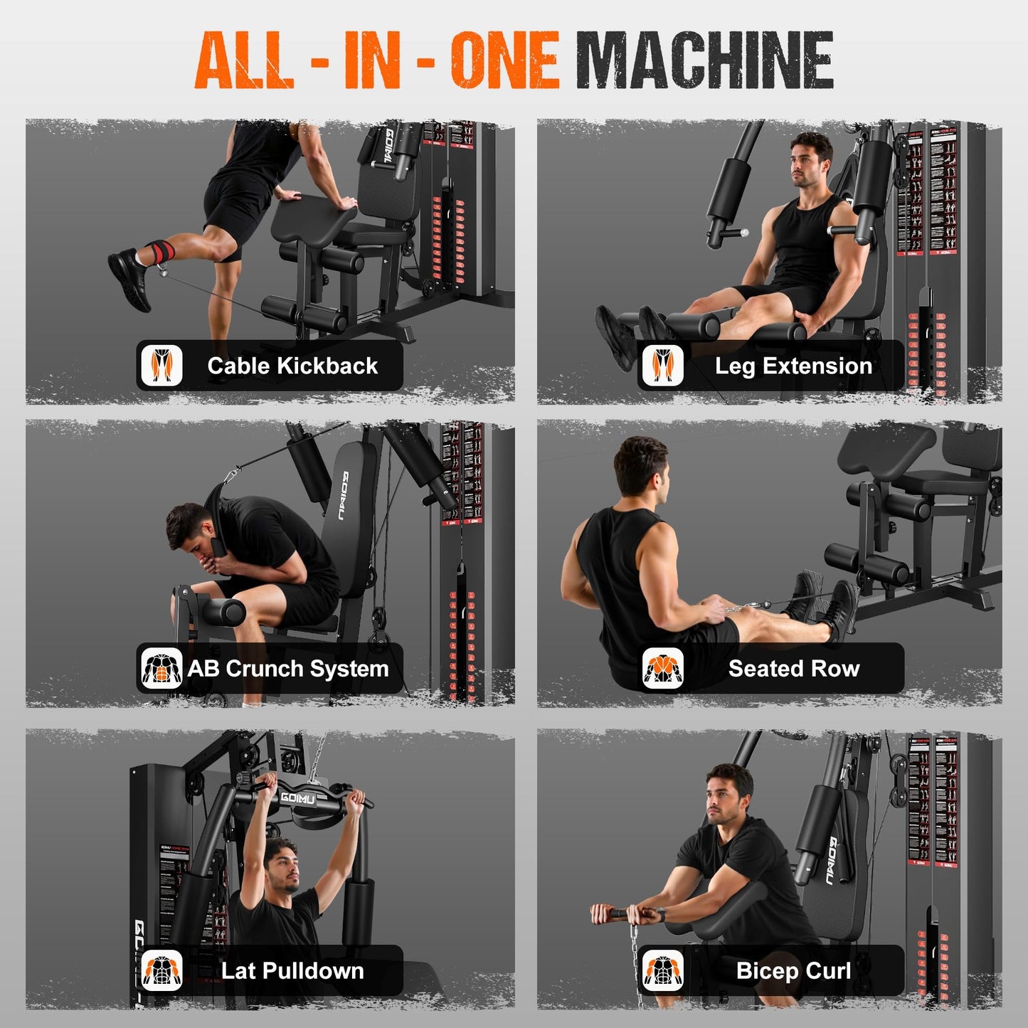 GOIMU Home Gym, M1 Workout Station with 140LBS Weight Stack, Multifunctional Home Gym Equipment with Pulley System & Adjustable Seat for Full Body Strength Training (M1 PRO)