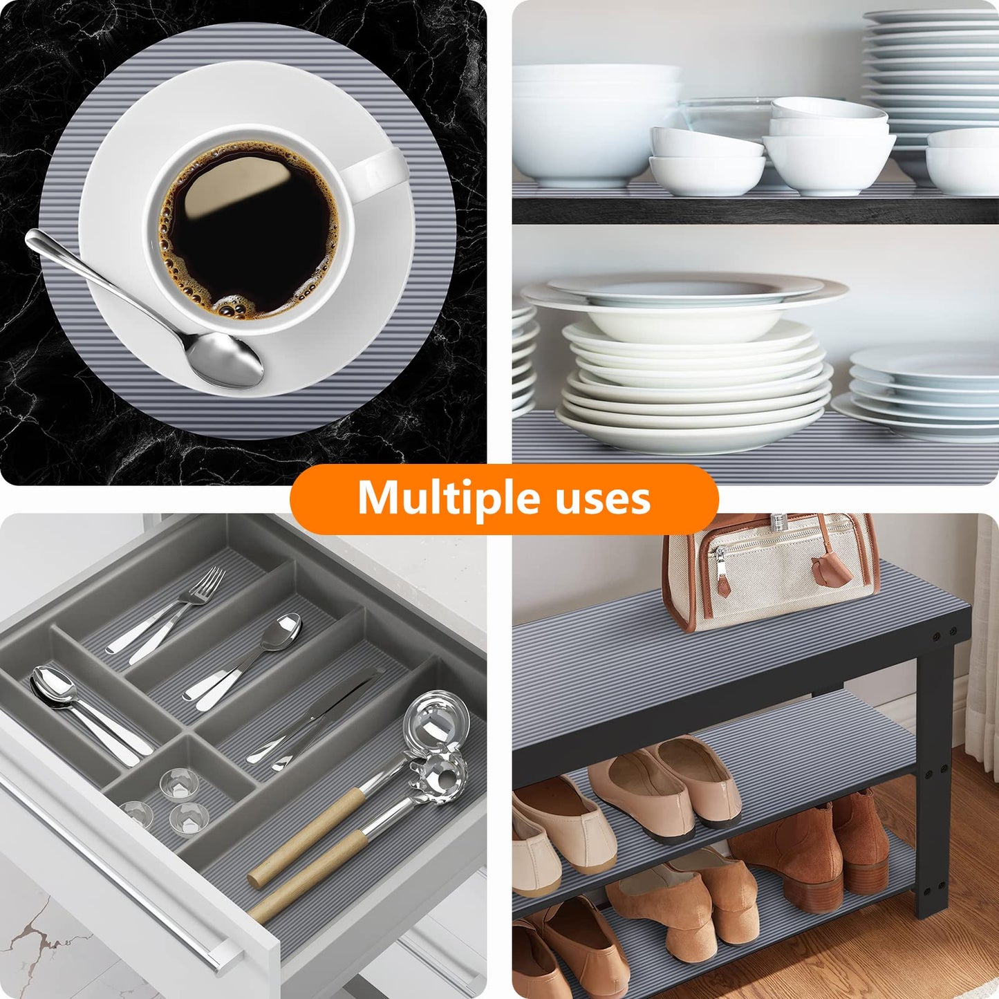 Shelf Liners for Kitchen Cabinets Non Adhesive Drawer Liner EVA Material Cupboard Mat Refrigerator Mats Washable Fridge Liner for Cabinet, Storage and Desks 23.6 x 393.7 Inches Black