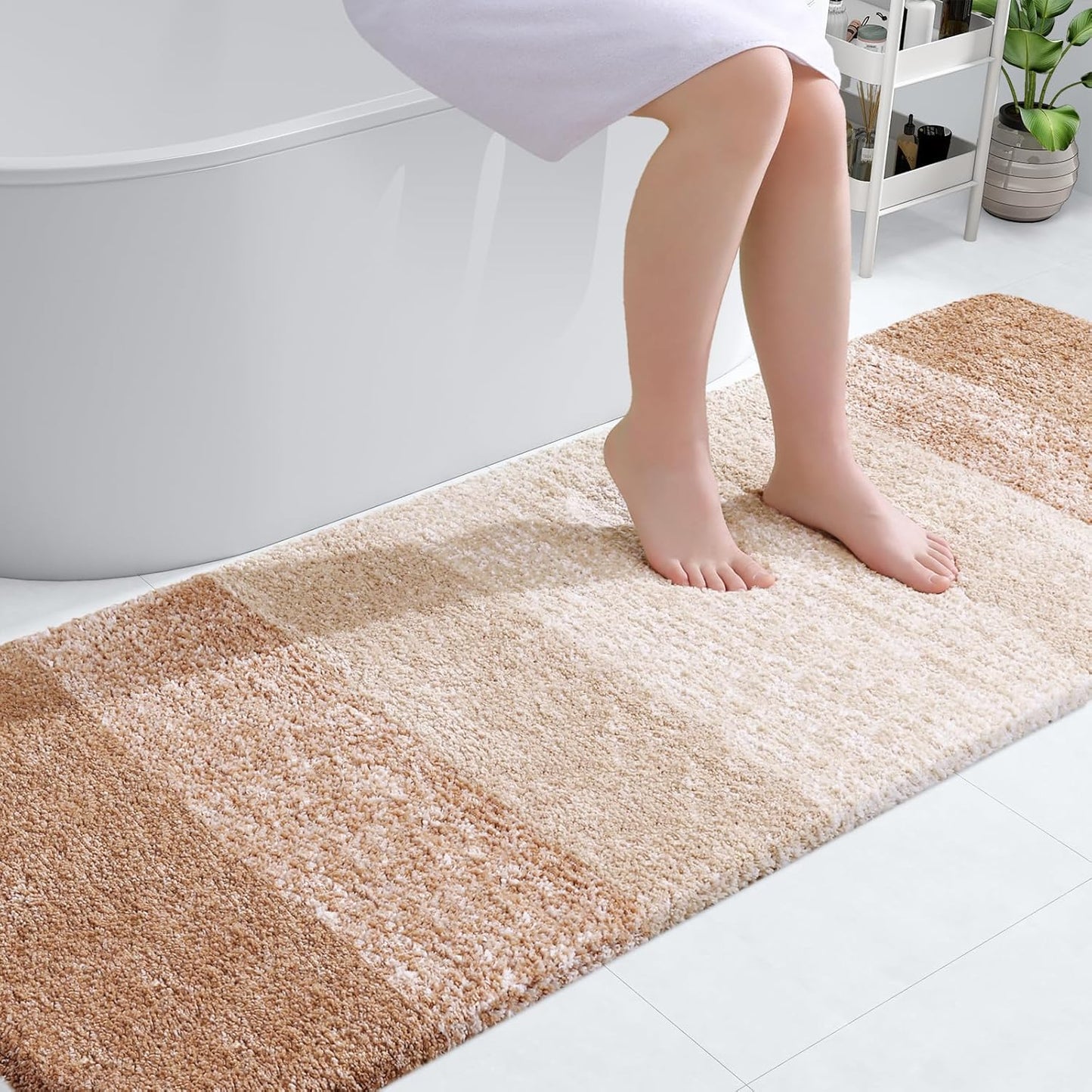 OLANLY Bathroom Runner Rug - Extra Soft Microfiber Mat with Rubber Backing | 70x24 Inches, Quick Dry, Beige