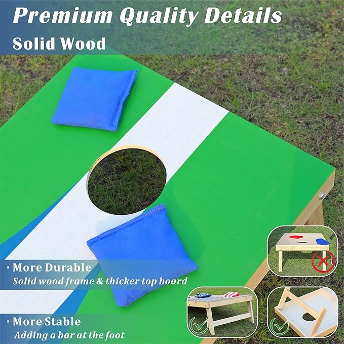 Cornhole Board Set 4FTx2FT Solid Wood Regulation Size Cornhole Set Includes 8 Cornhole Bags for Adults