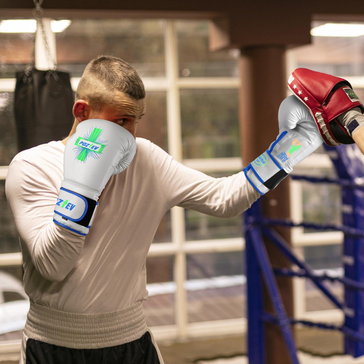 POZTEV Boxing Gloves for Men & Women Professional Workout Gloves for Sparring, Heavy Bag Training - Muay Thai Focus Mitts Punching Bag Ideal for MMA & Kickboxing Gloves(White,16oz)
