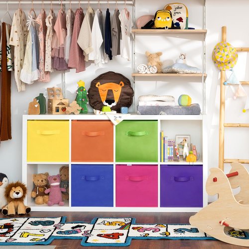 Granny Says 13-Inch Cube Storage Bins - Colorful Fabric Organizers for Kids' Rooms | 6-Pack Rainbow Design
