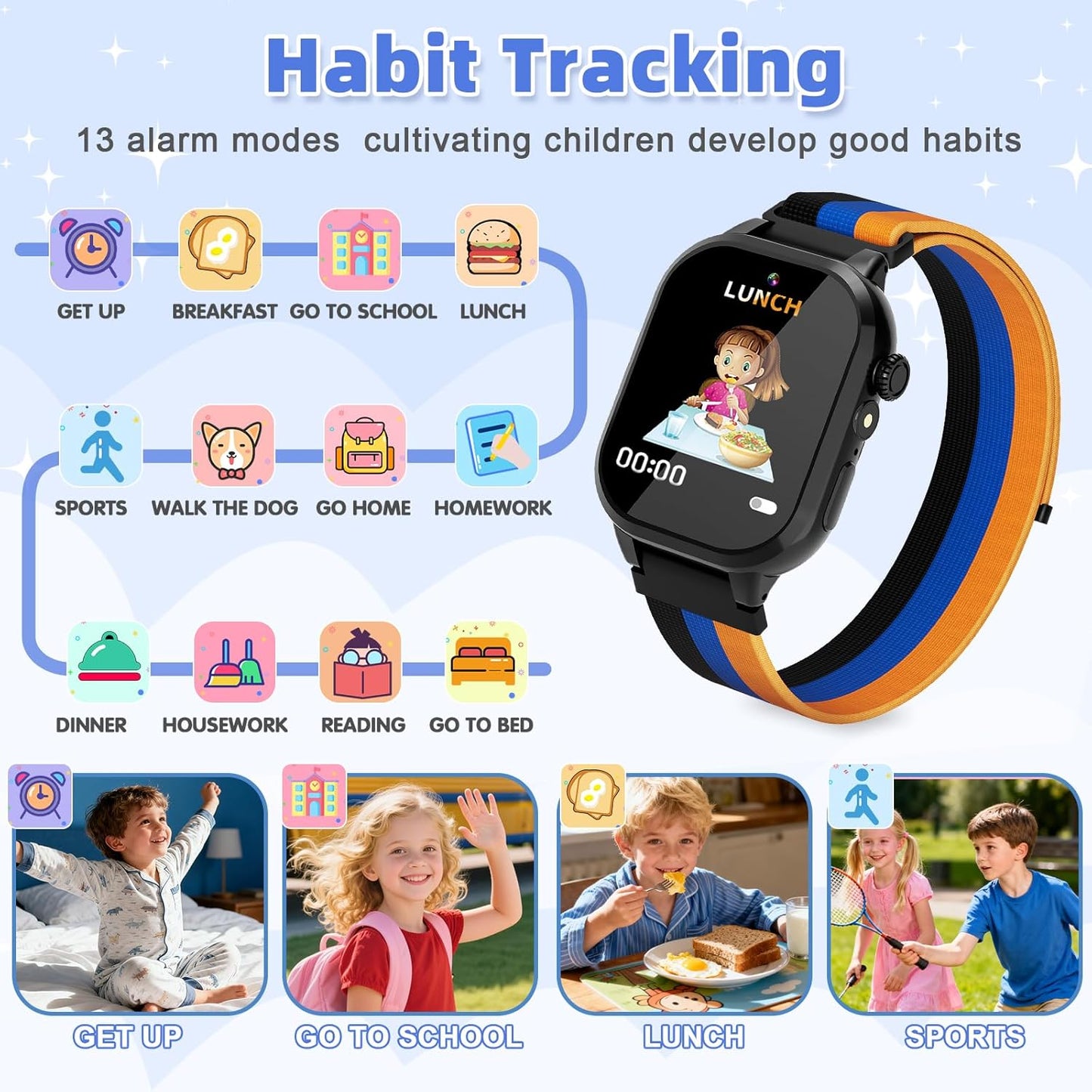 Dolwenqi 40 2 3-12 Smart Watch for Kids, Smart Watch Boys Toys with Games Camera Video Recorder Music Alarm Learn Card