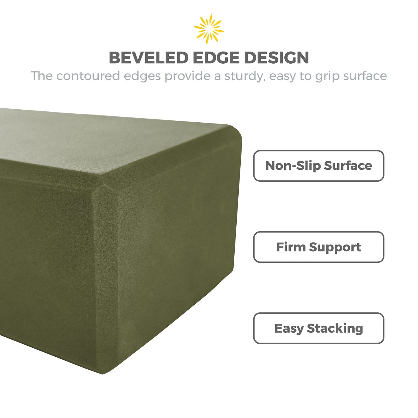 Sunshine Yoga 4" Yoga Block, 6 Pack Bulk EVA Foam Yoga Blocks, Firm and Supportive Yoga Brick, Balance Foam for Stretching, Pilates, and Workout, 4" x 6" x 9", Olive