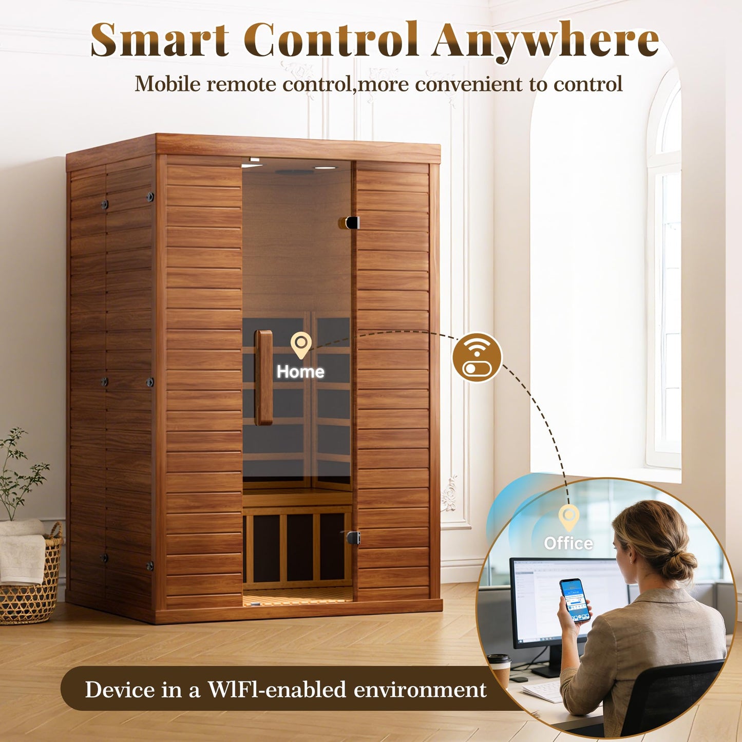 EASYHAWK 2 Person Infrared Sauna for Home, Smart App Control Home Sauna with WiFi & Bluetooth, Low EMF 1500W/120V LCD Heater, Indoor Sauna with Flame-Retardant Design
