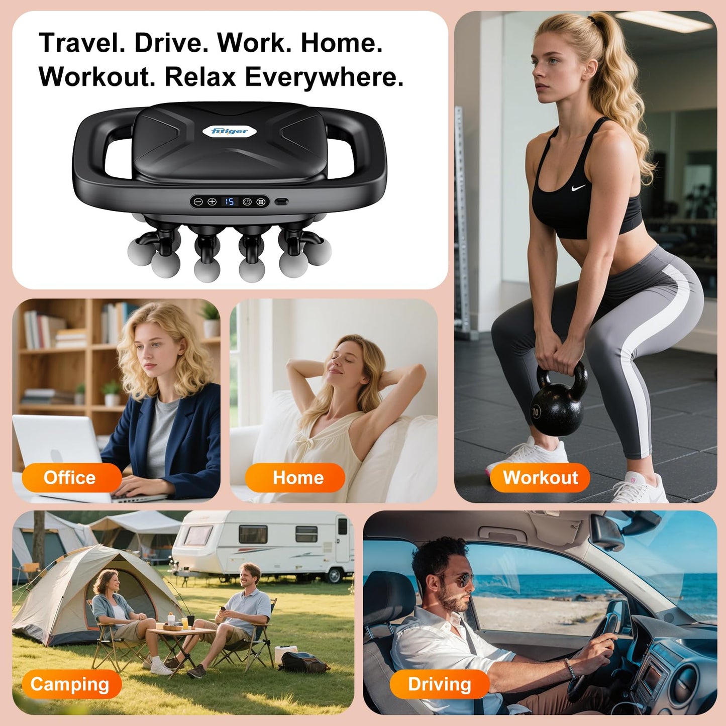 Fitiger Massage Gun Deep Tissue for Back, Shoulder and Neck Pain Relief, Powerful Shoulders, Back Massager, Legs, Foot Massager & Full Body Muscle Recovery with 20 Massage Heads, 3 Modes & 30 Speed